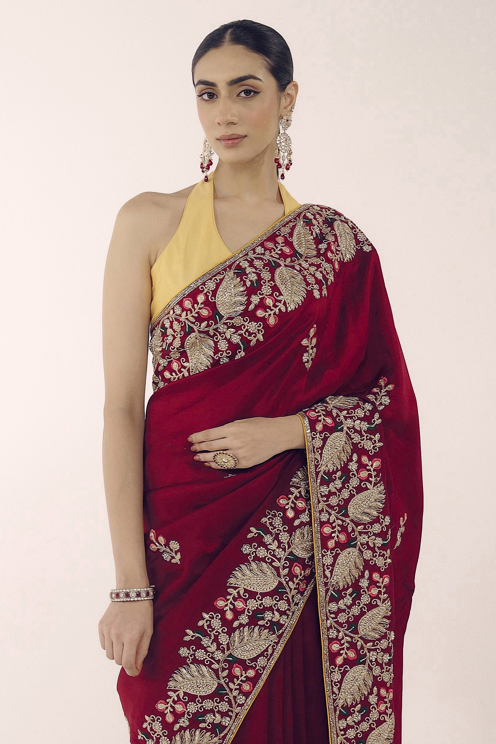Mystique Maroon Embellished Premium Silk Saree