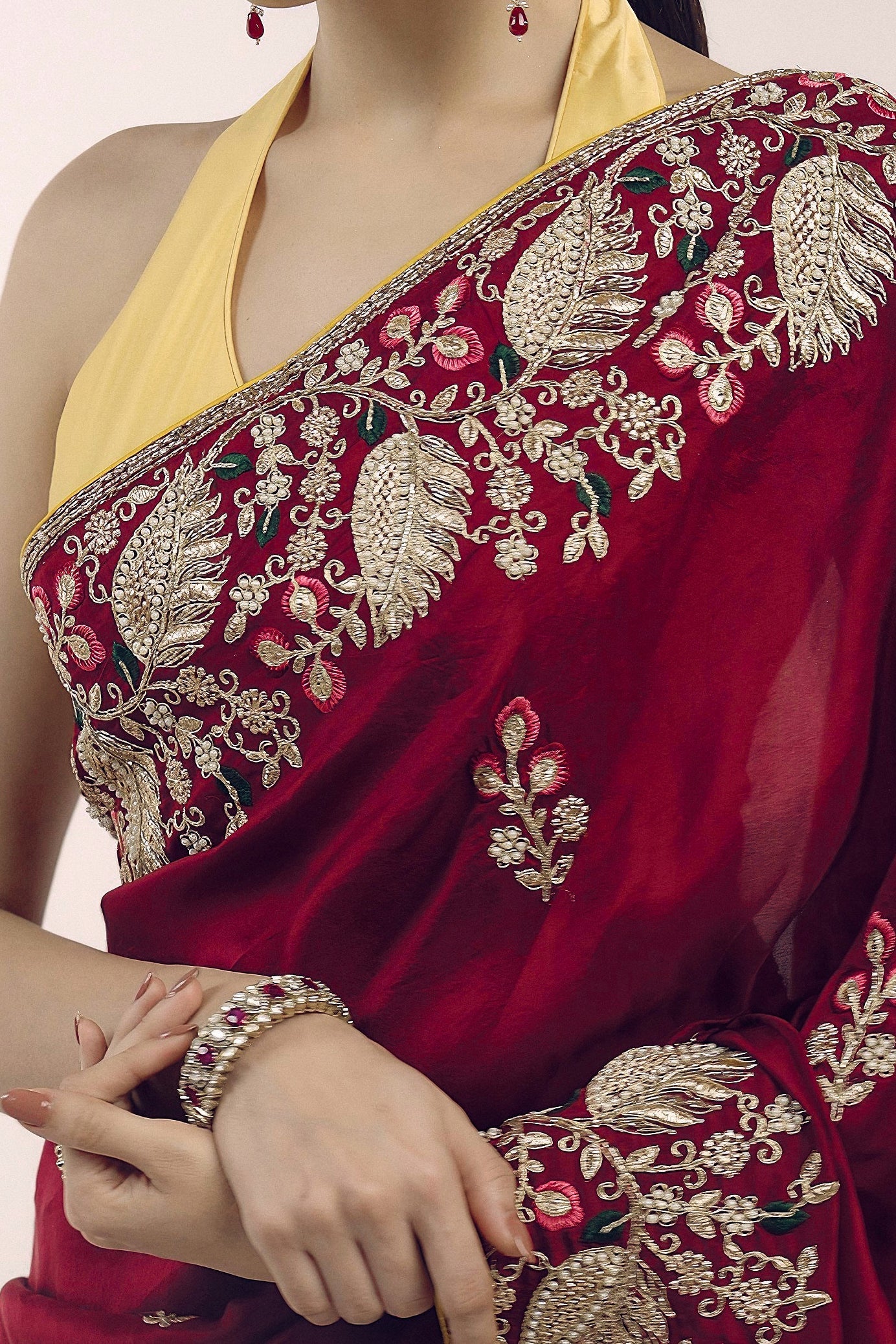 Mystique Maroon Embellished Premium Silk Saree