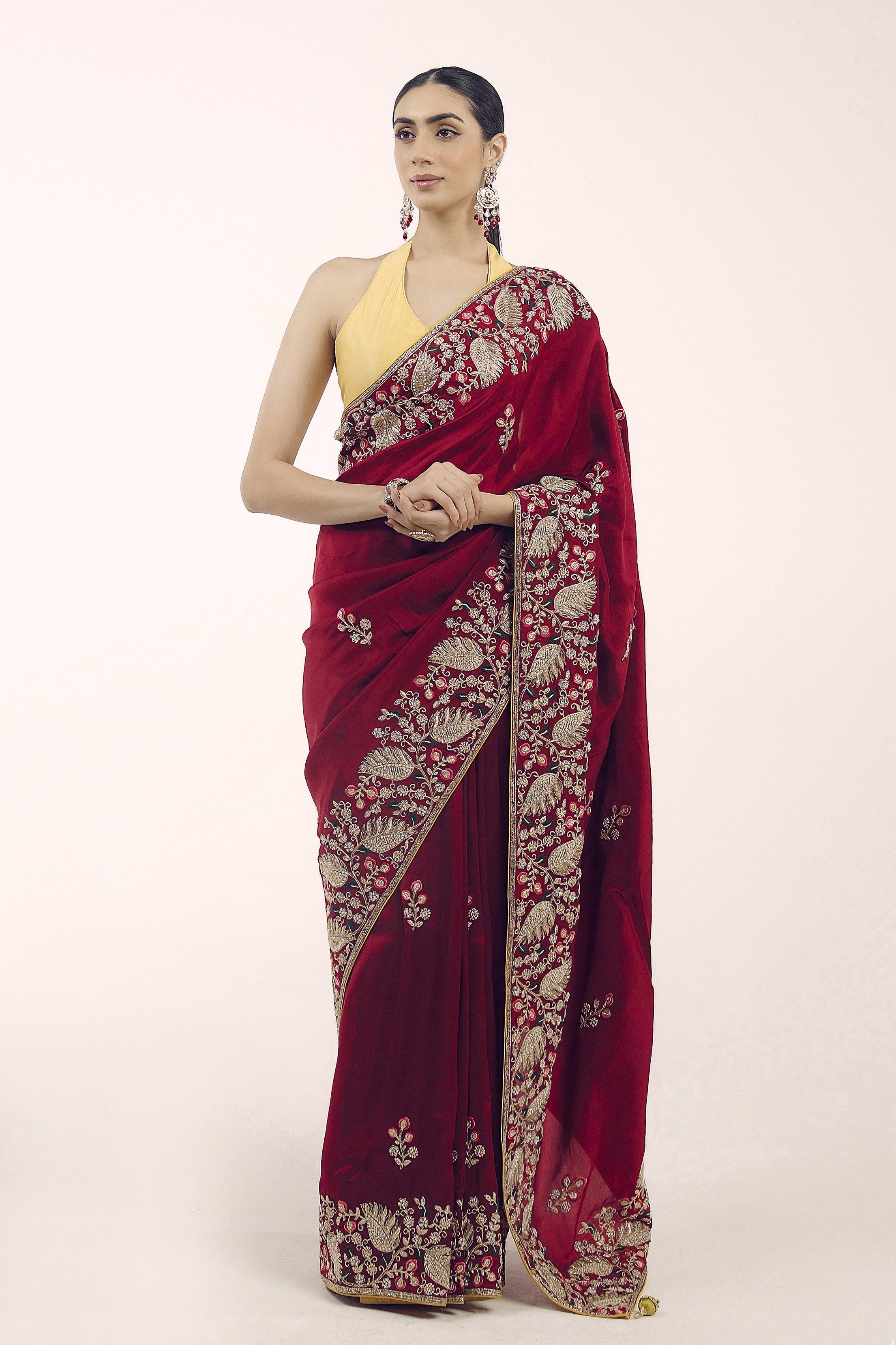 Mystique Maroon Embellished Premium Silk Saree