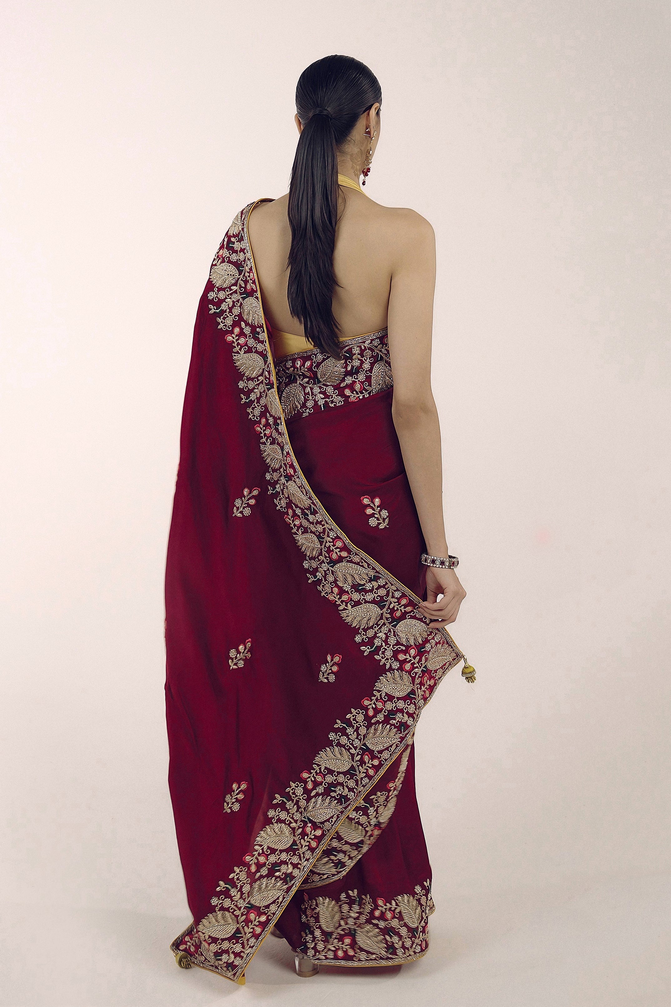 Mystique Maroon Embellished Premium Silk Saree