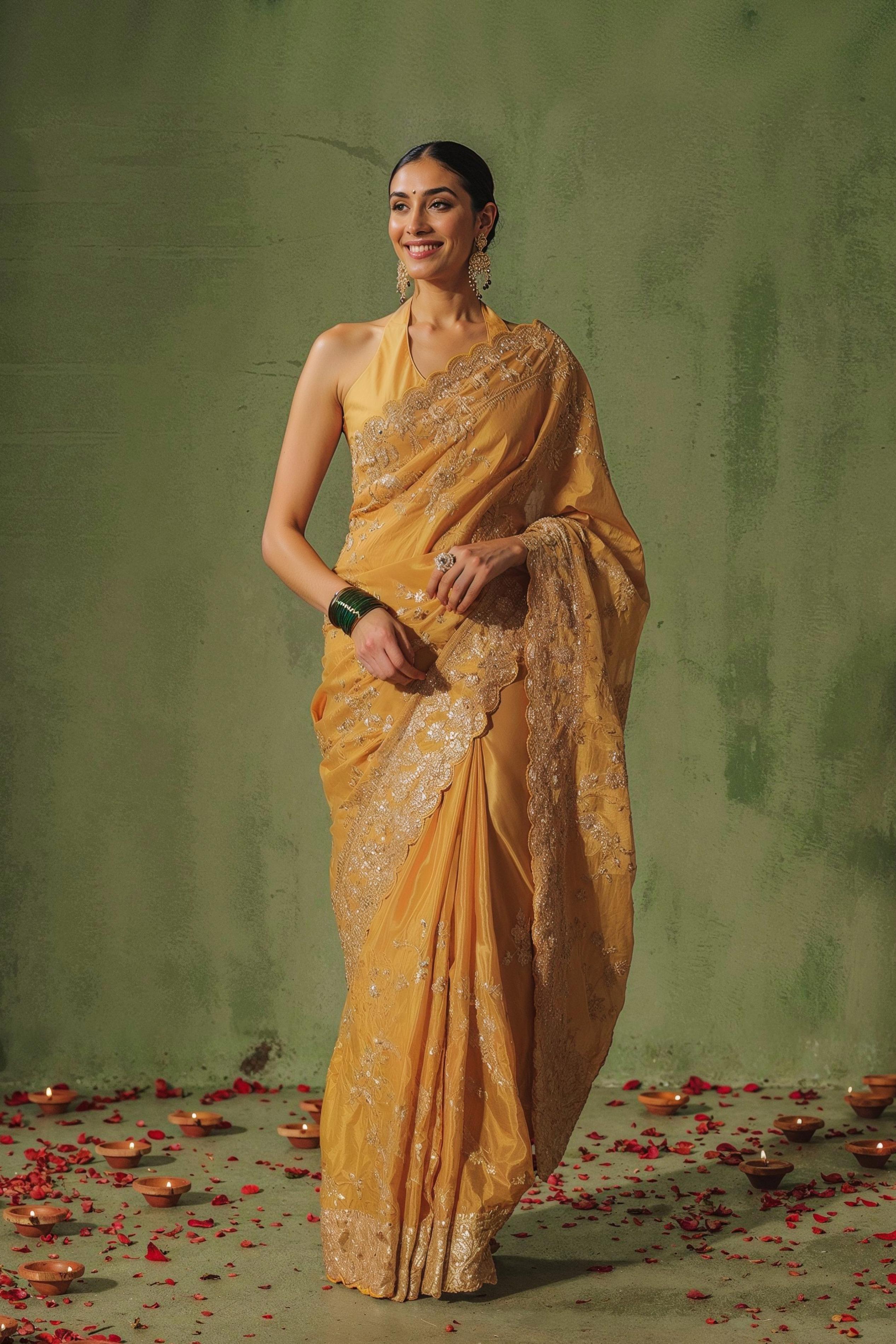 Glam Yellow Embellished Premium Silk Saree