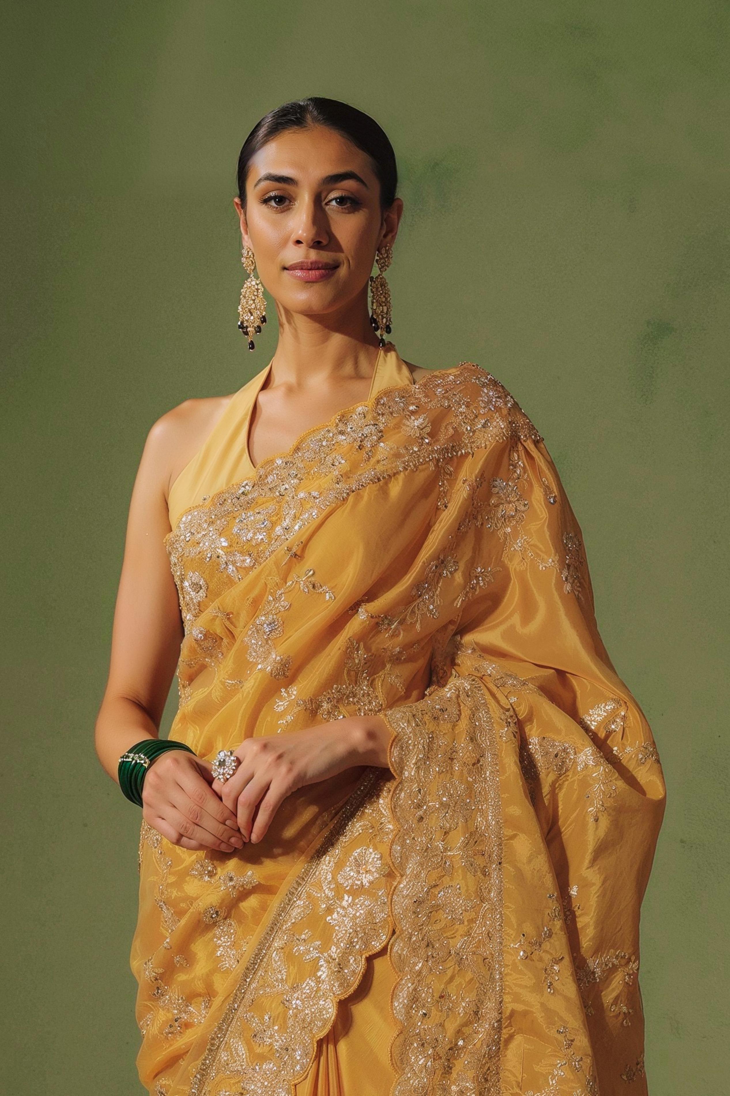 Glam Yellow Embellished Premium Silk Saree