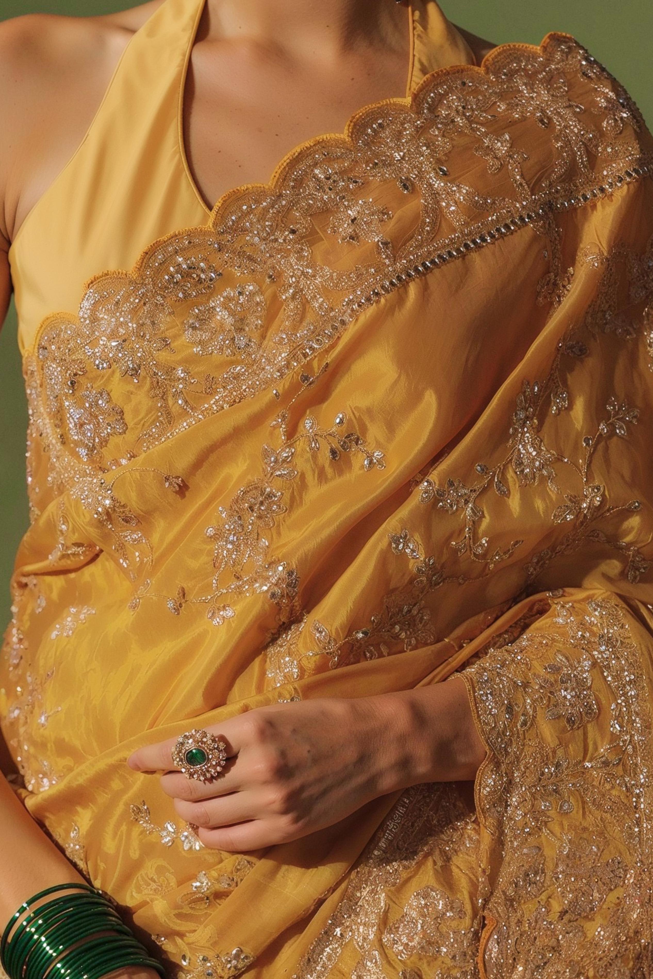Glam Yellow Embellished Premium Silk Saree