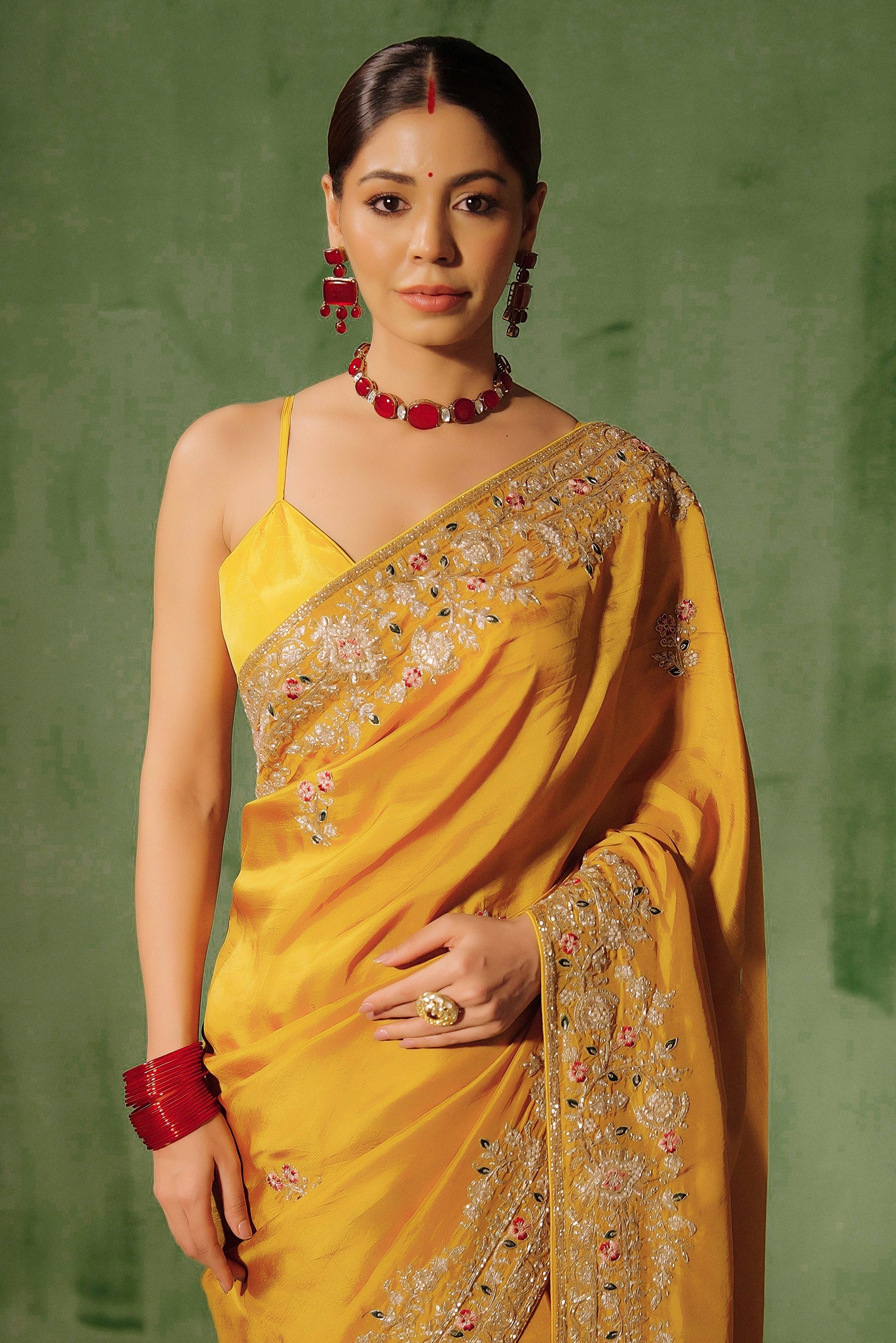 Marigold Yellow Embellished Premium Silk Saree