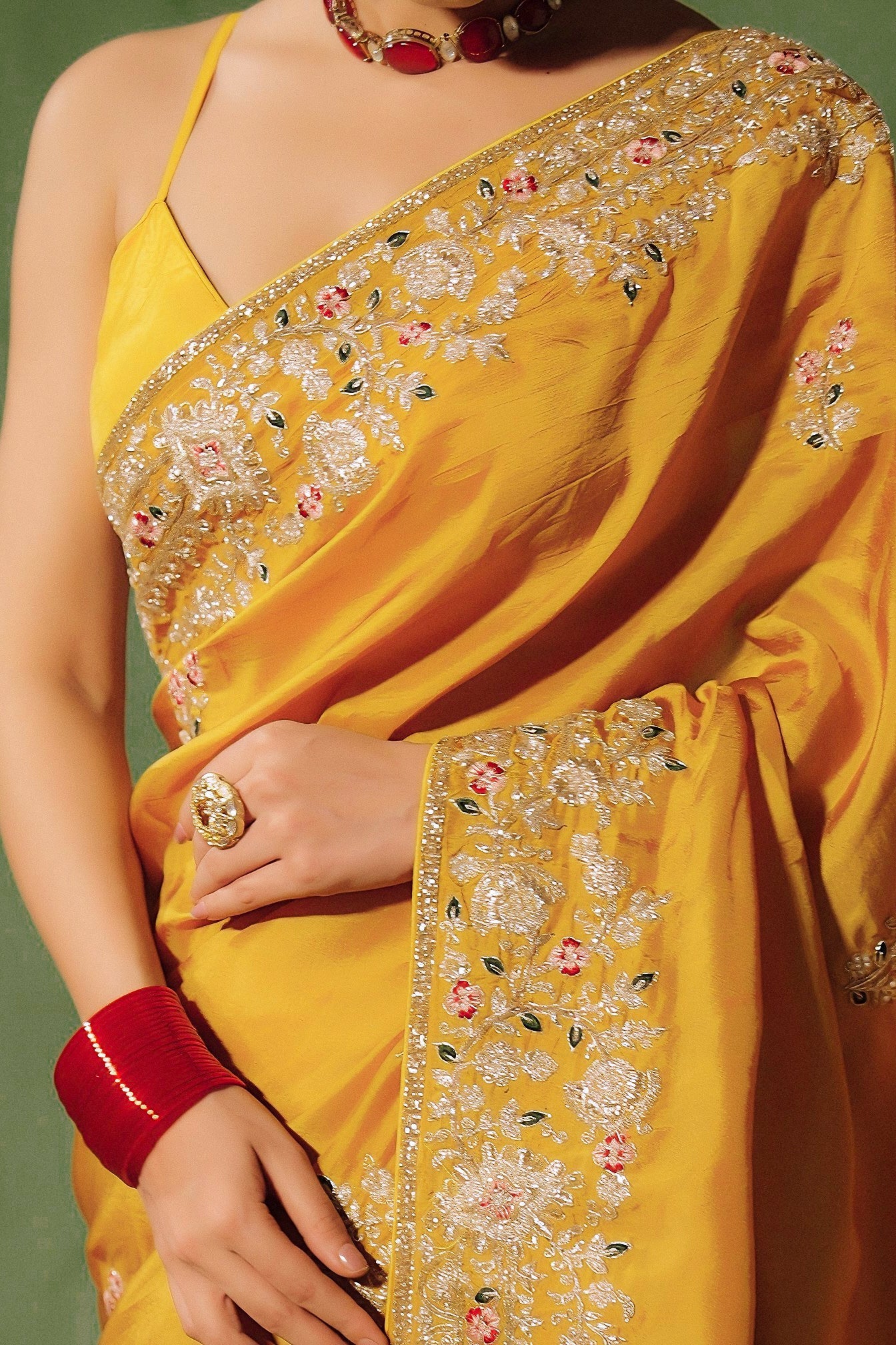 Marigold Yellow Embellished Premium Silk Saree