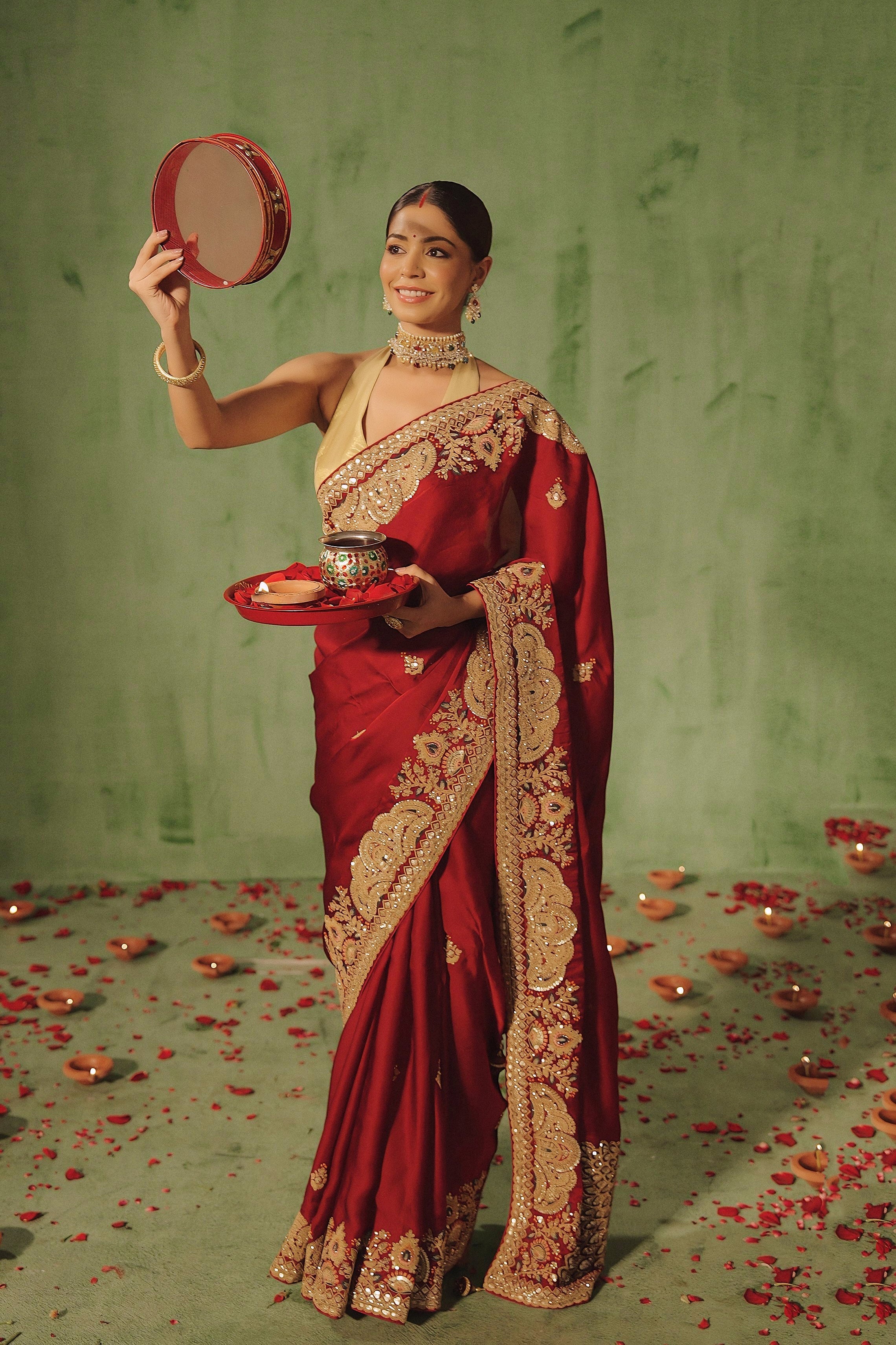 Royal Maroon Embellished Premium Silk Saree