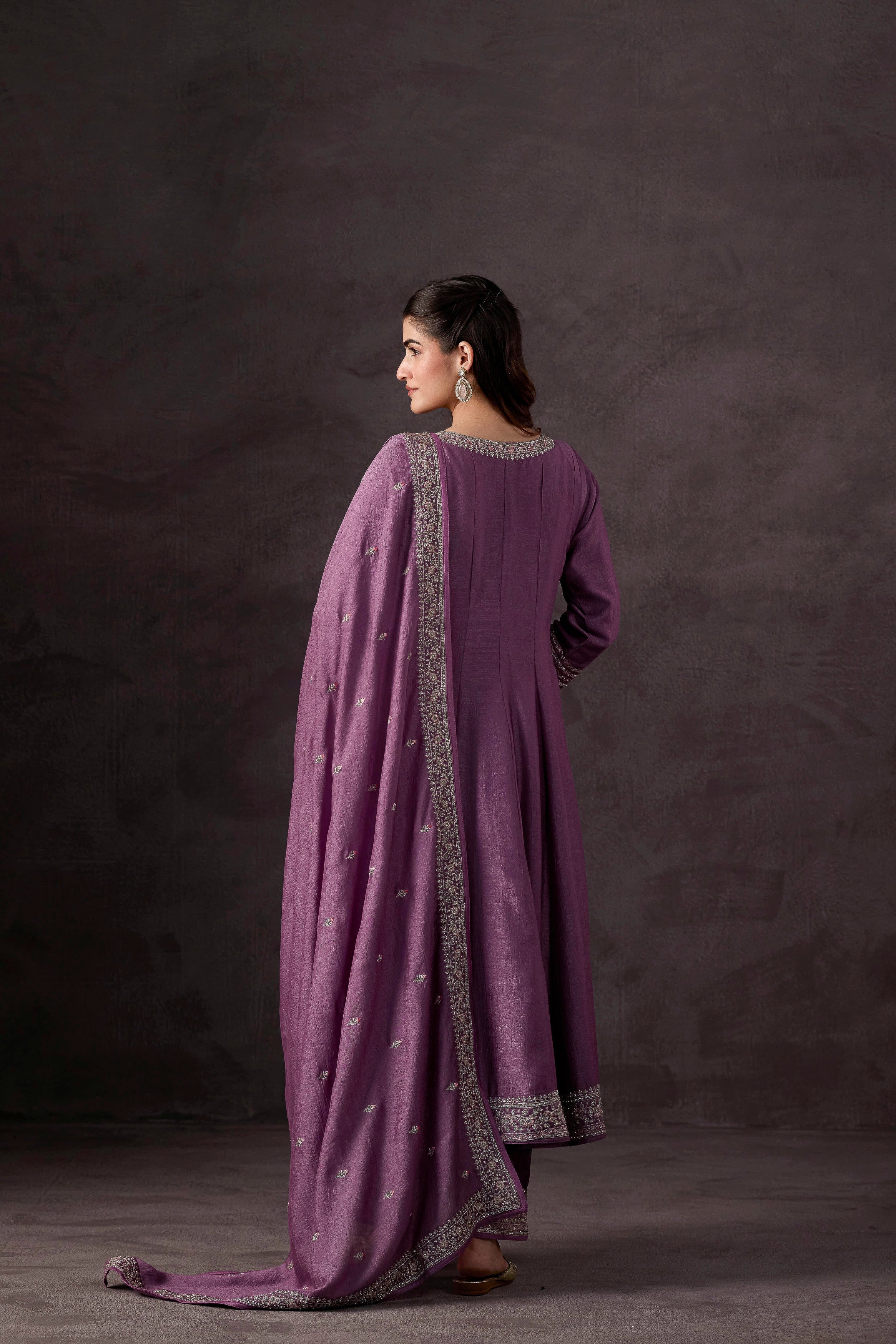 Pastel Purple Embellished Raw Silk Anarkali Set