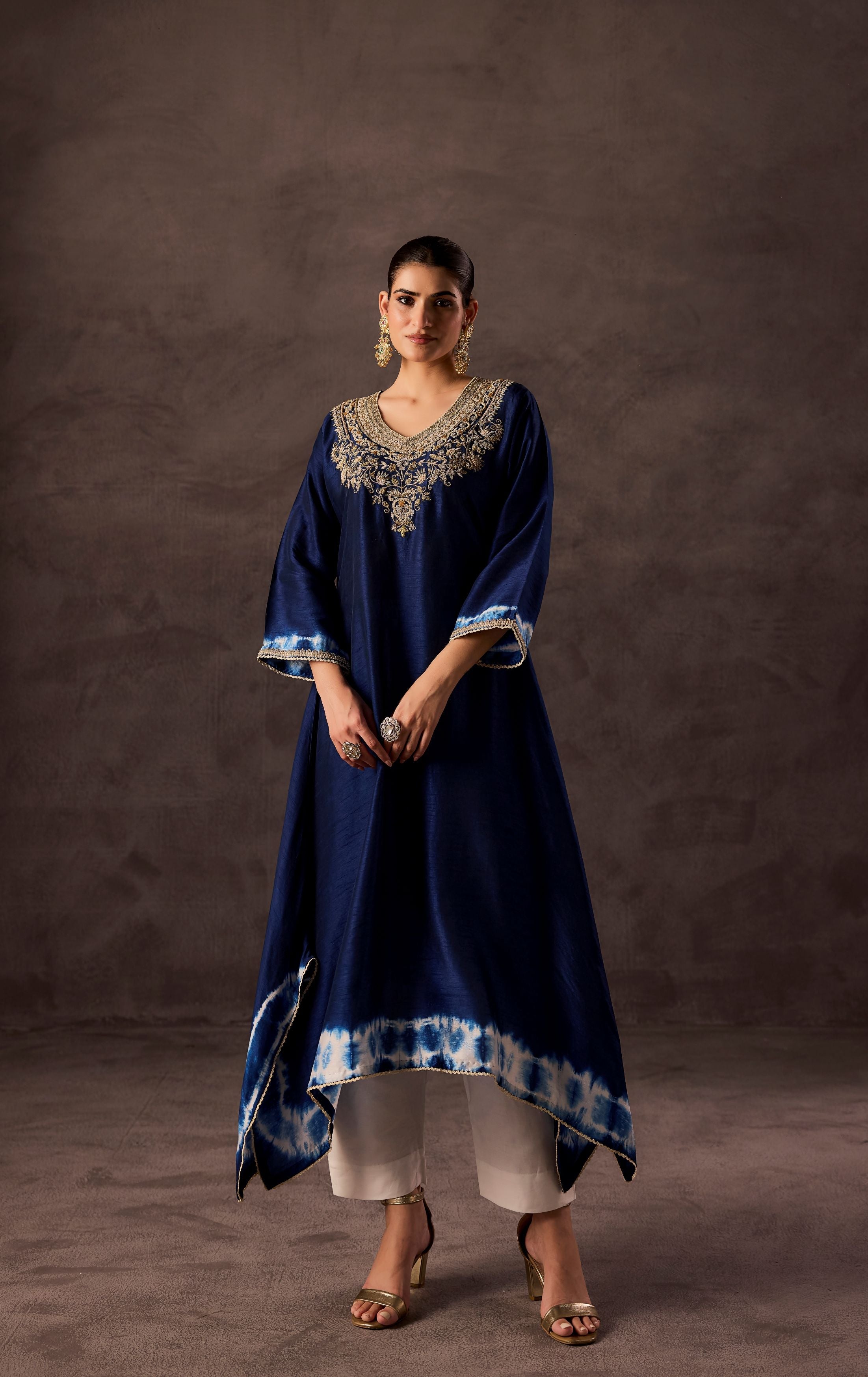 Royal Blue Embellished Raw Silk Kurta Set