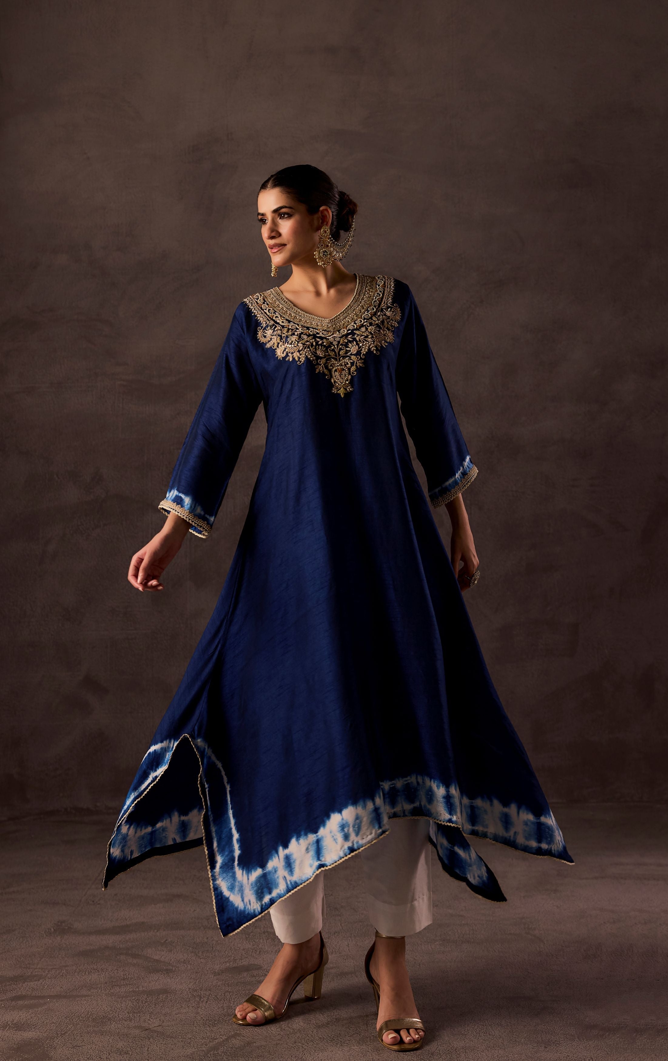 Royal Blue Embellished Raw Silk Kurta Set