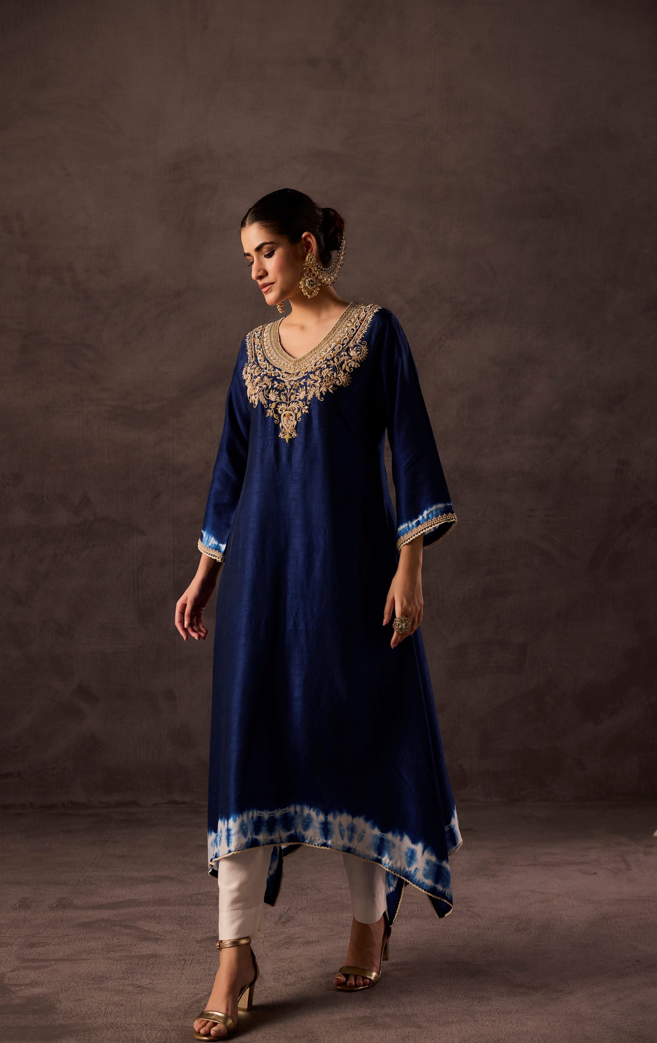 Royal Blue Embellished Raw Silk Kurta Set