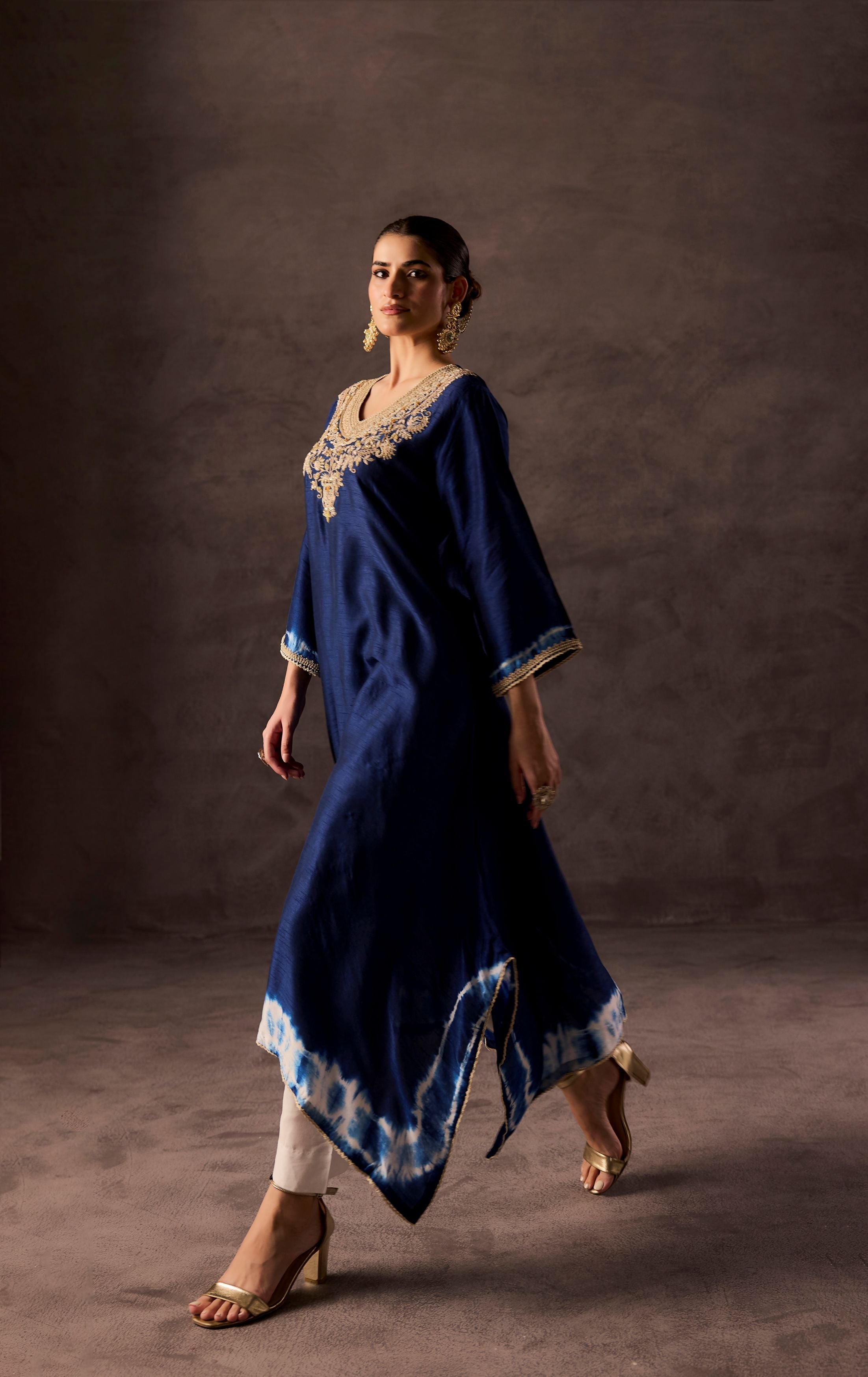 Royal Blue Embellished Raw Silk Kurta Set