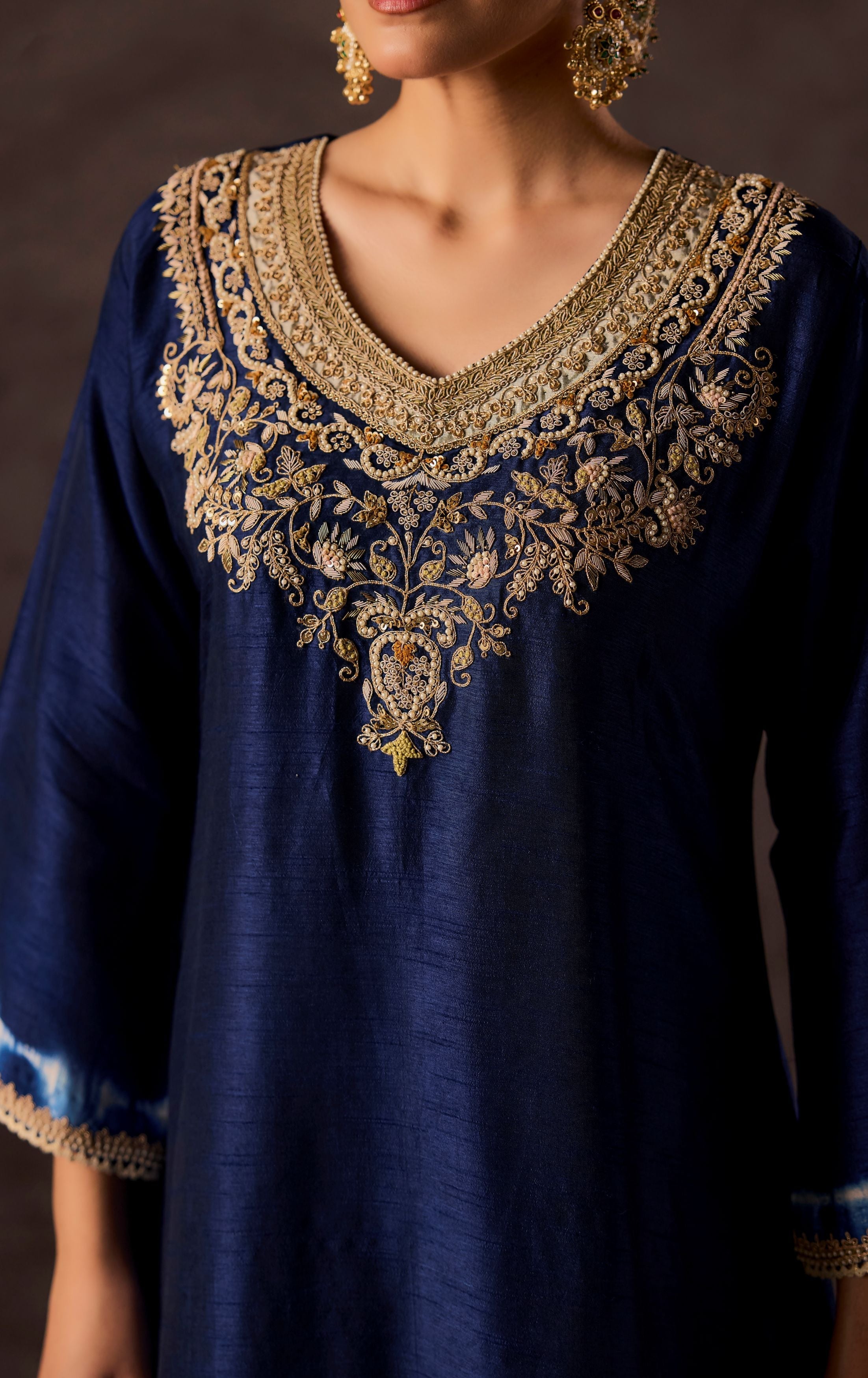 Royal Blue Embellished Raw Silk Kurta Set