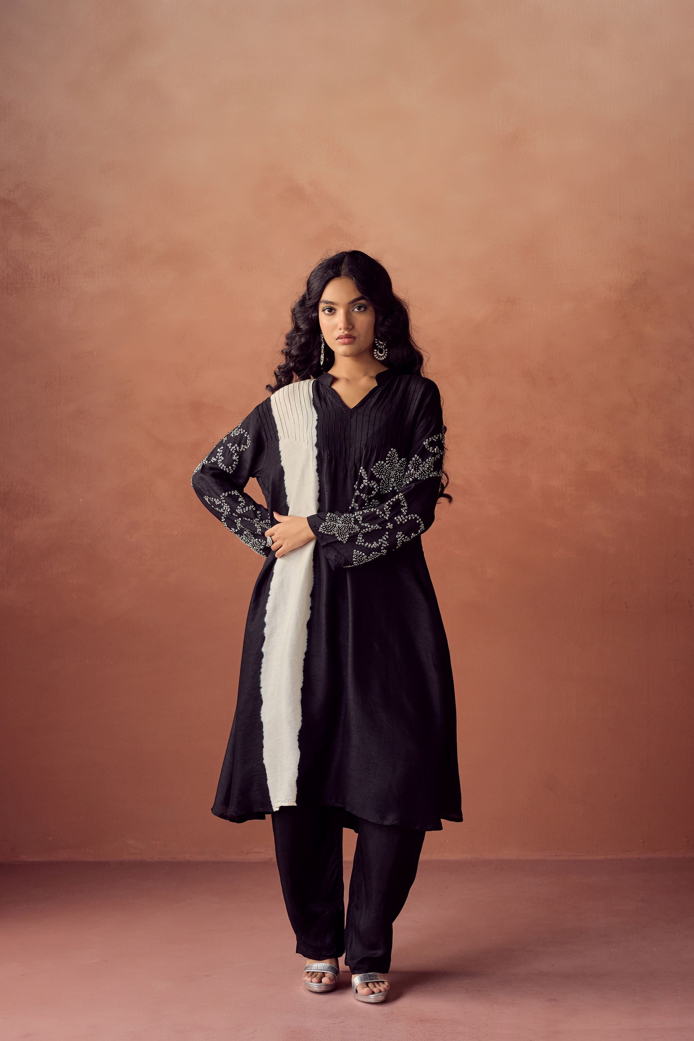 Black Raw Silk Ombre Dyed Pant Set