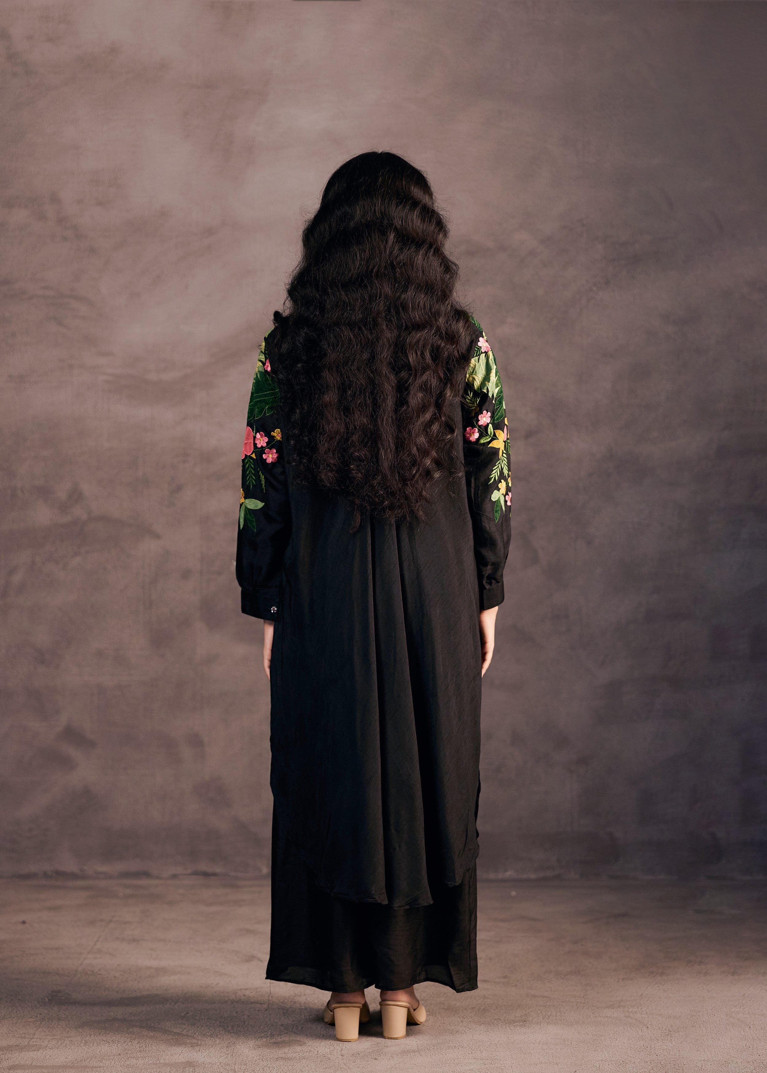 Coal Black Embroidered Raw Silk Co-Ord Set