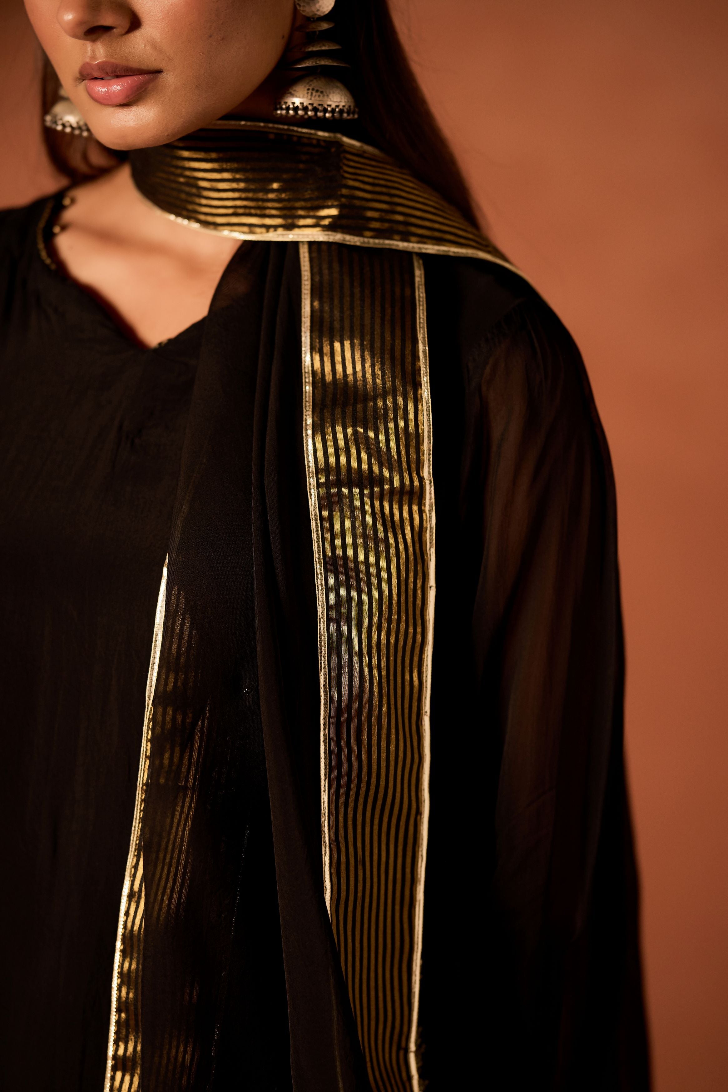 Black Embellished Shimmer Organza Palazzo Set