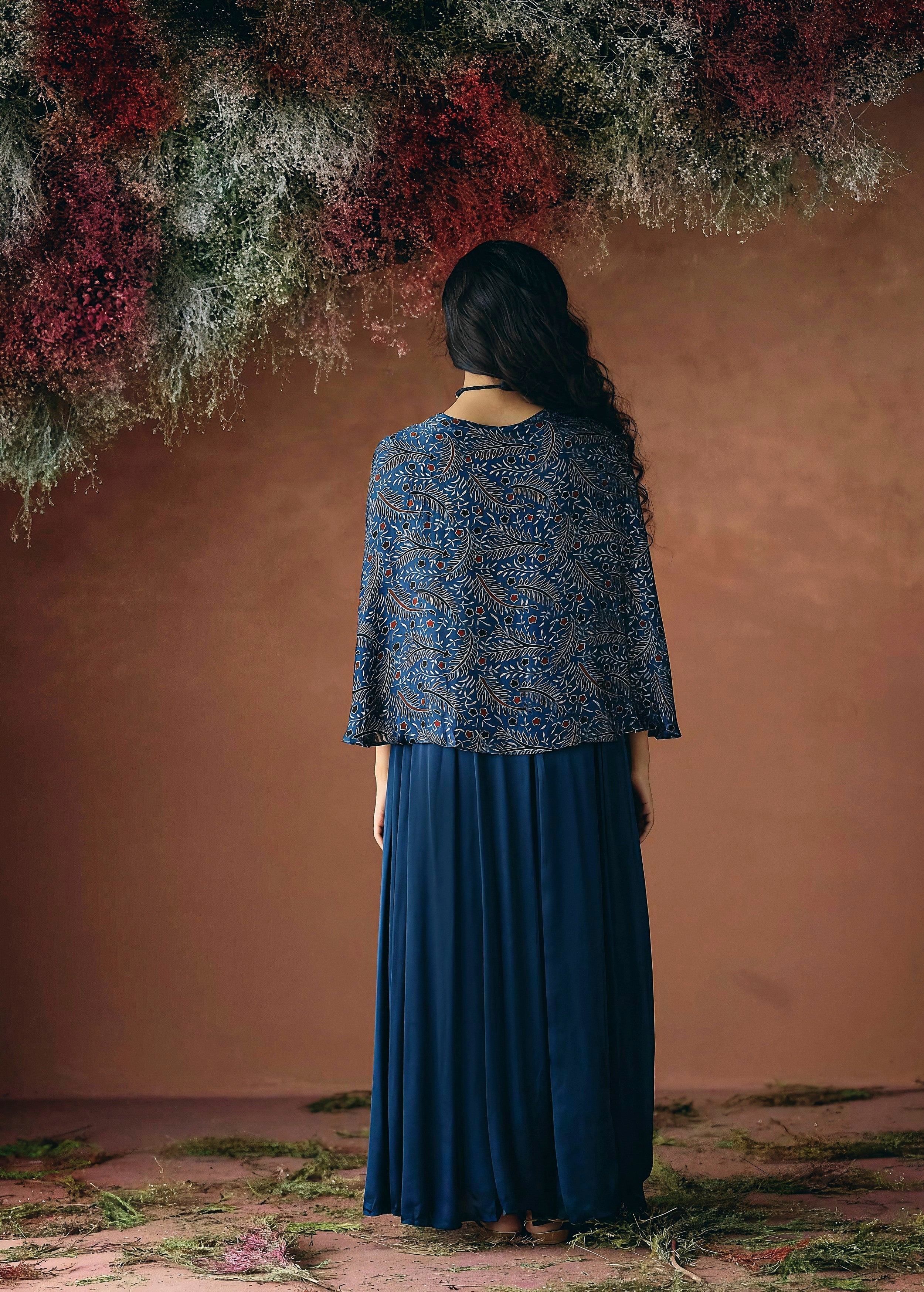 Ocean Blue Embellished Satin Silk Gown