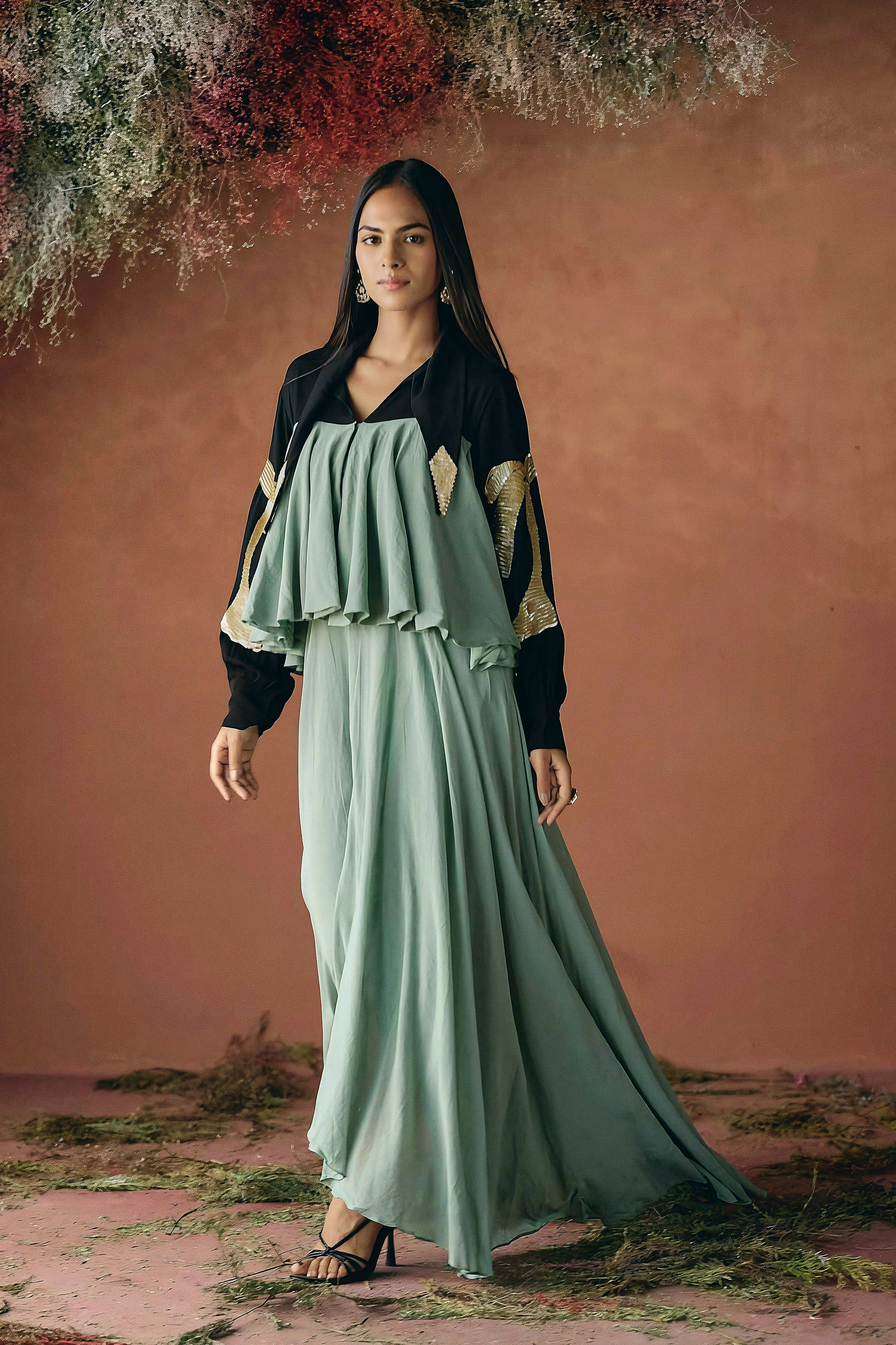 Sage Green Embellished Organic Cotton Gown