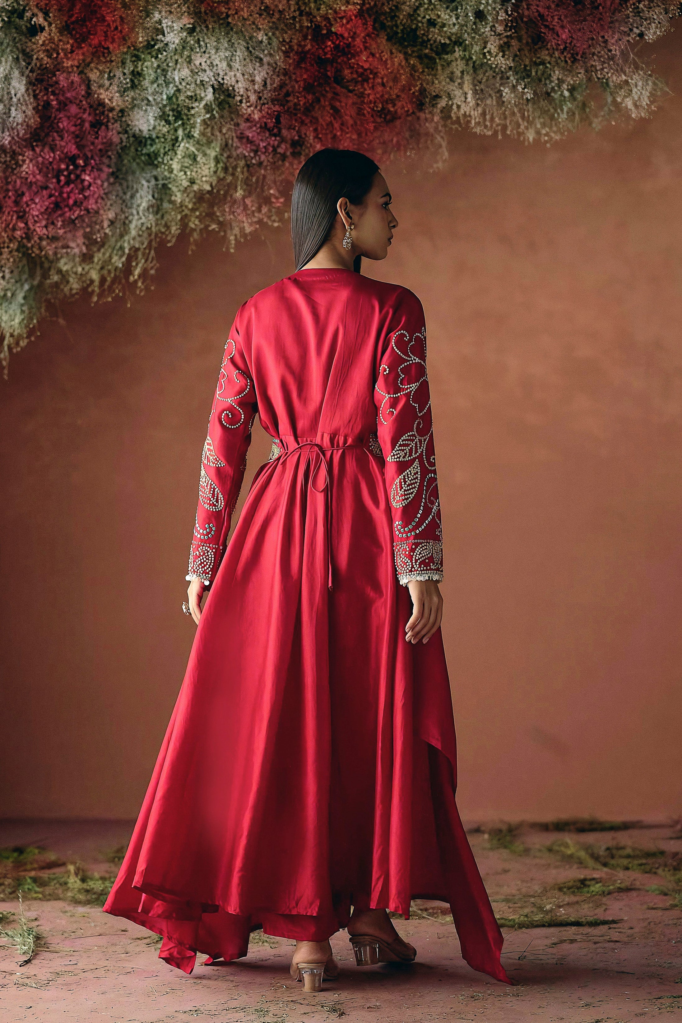 Carmine Red Embellished Premium Silk Kurta Set
