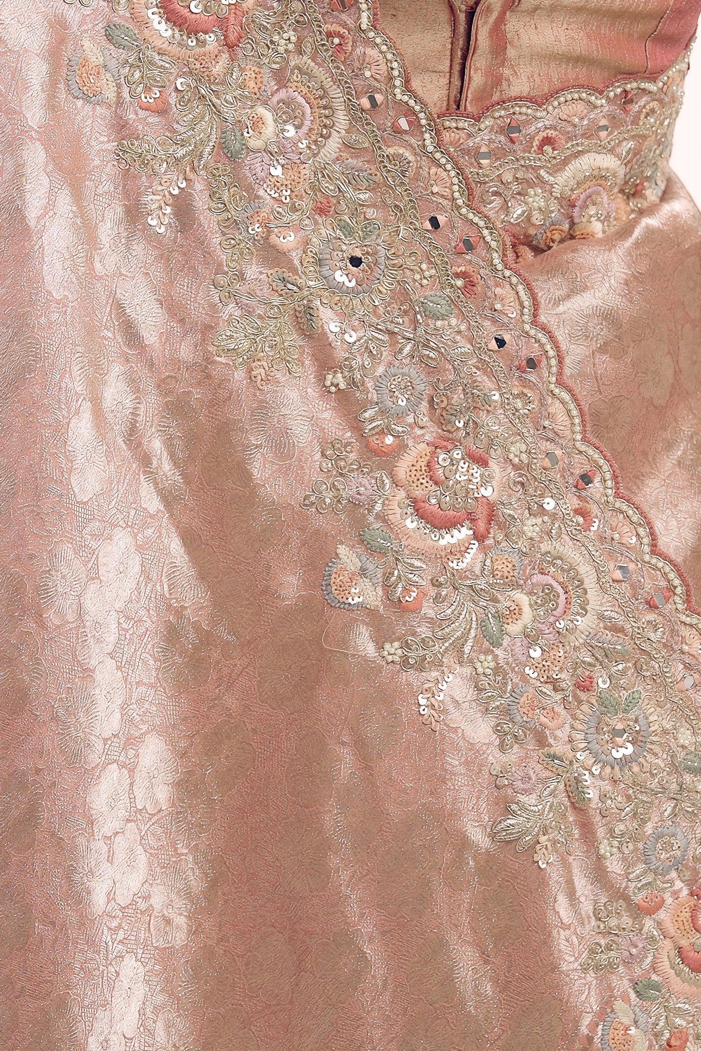 Dusty Rose Embellished Brocade Silk Saree