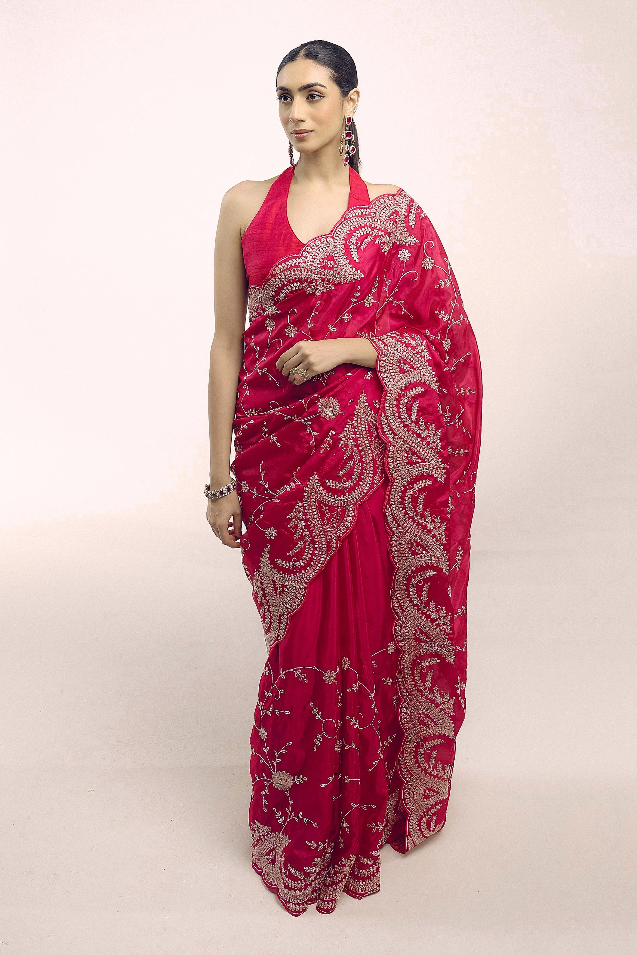 Rani Pink Embellished Premium Silk Saree