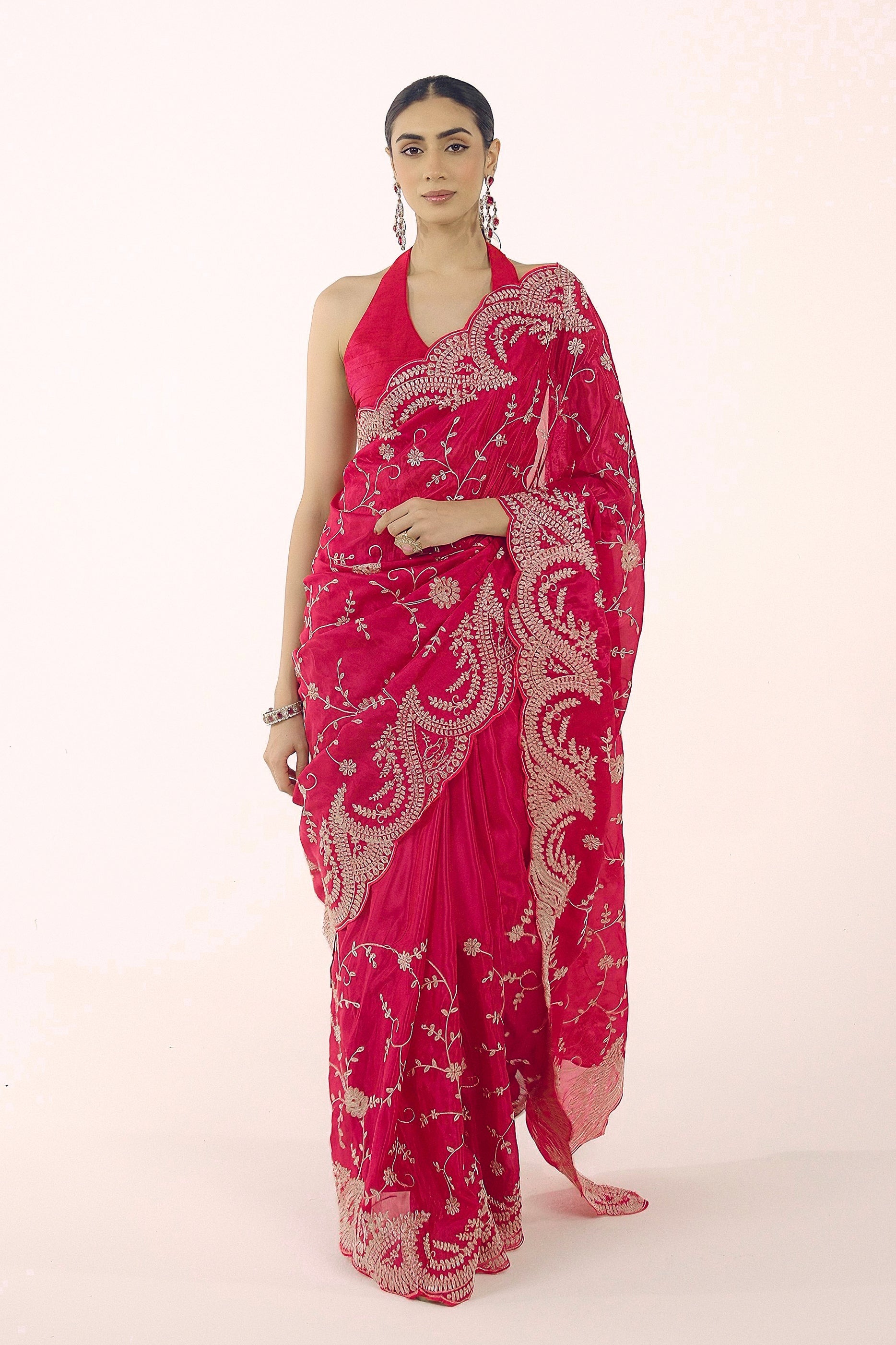 Rani Pink Embellished Premium Silk Saree