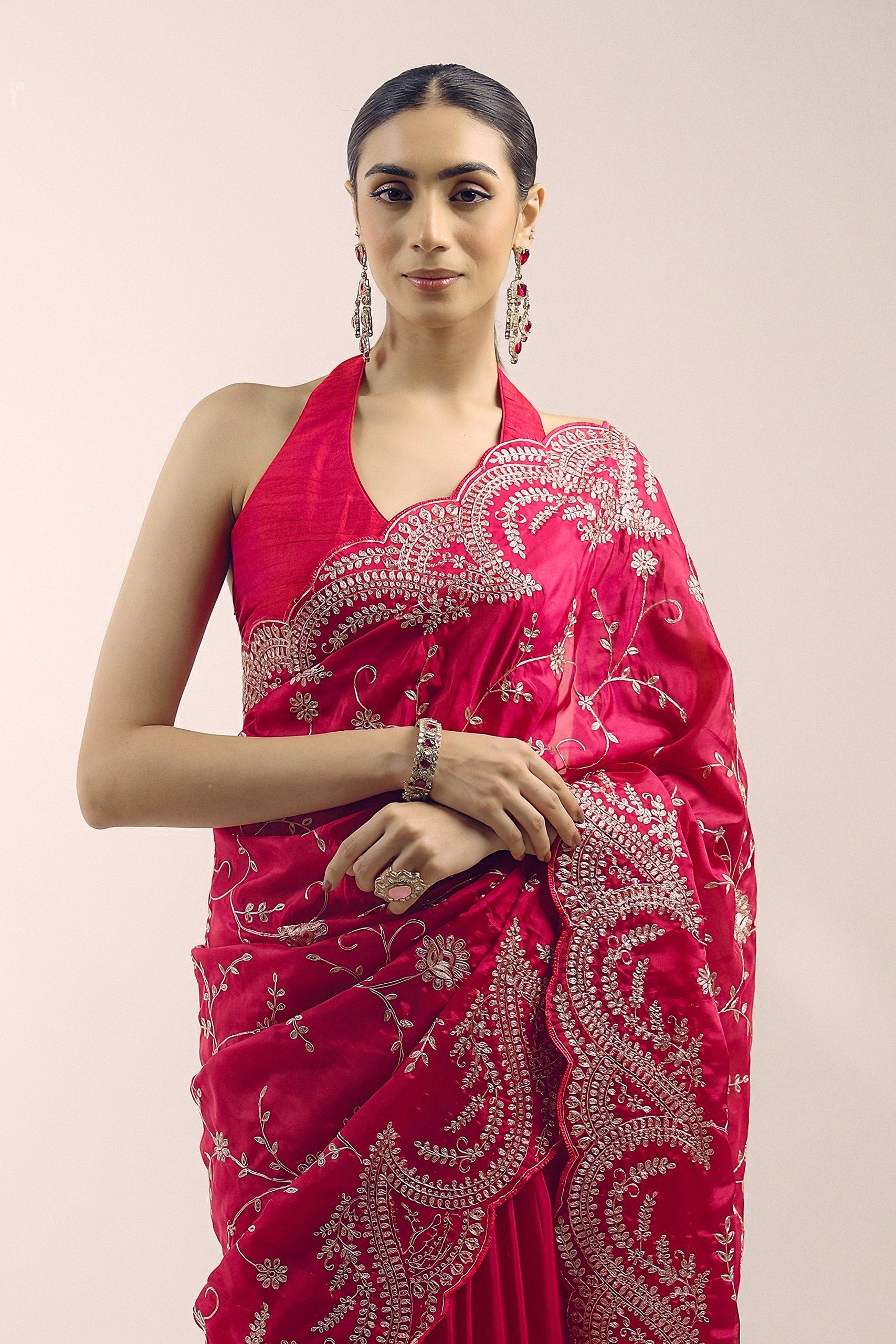 Rani Pink Embellished Premium Silk Saree