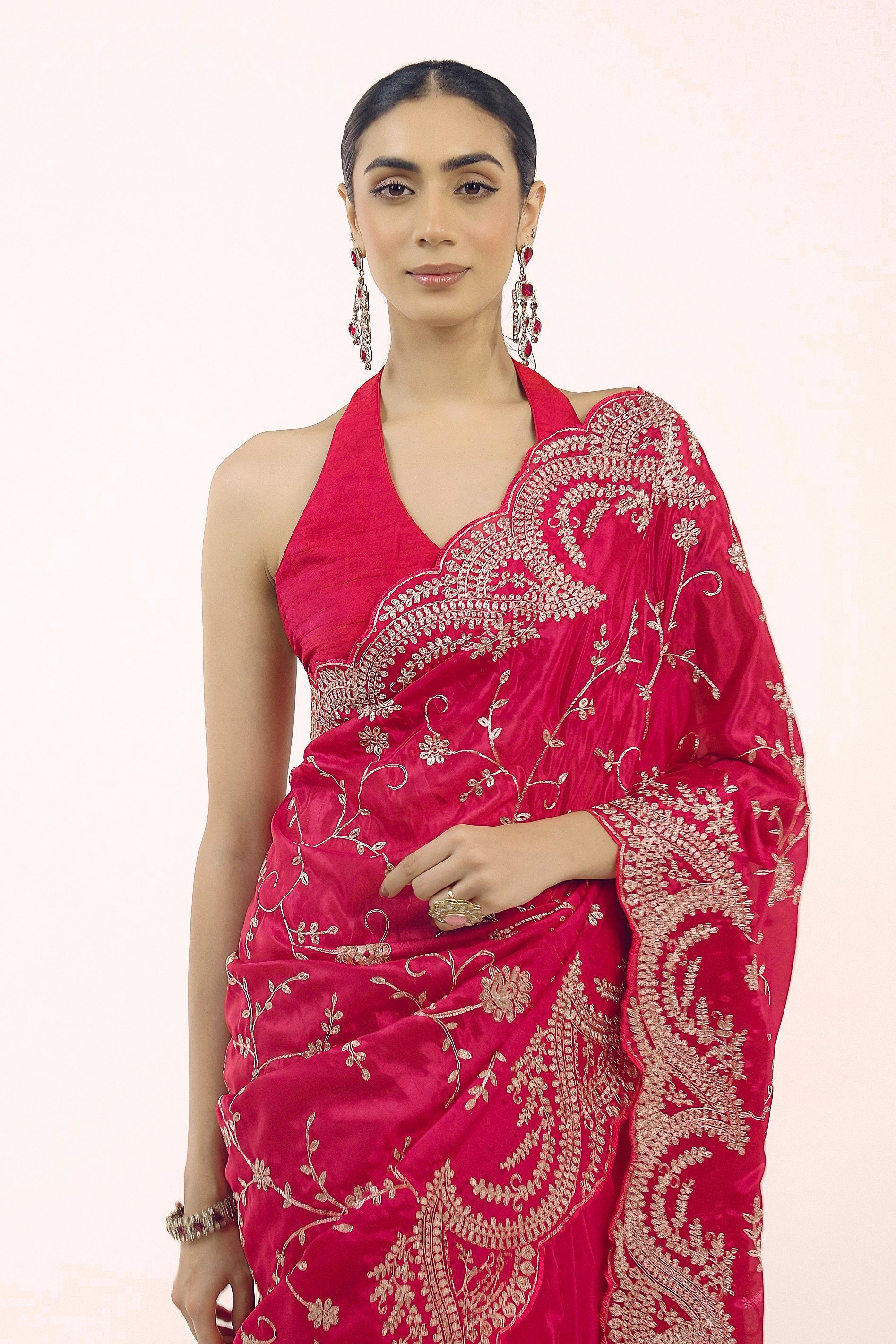 Rani Pink Embellished Premium Silk Saree