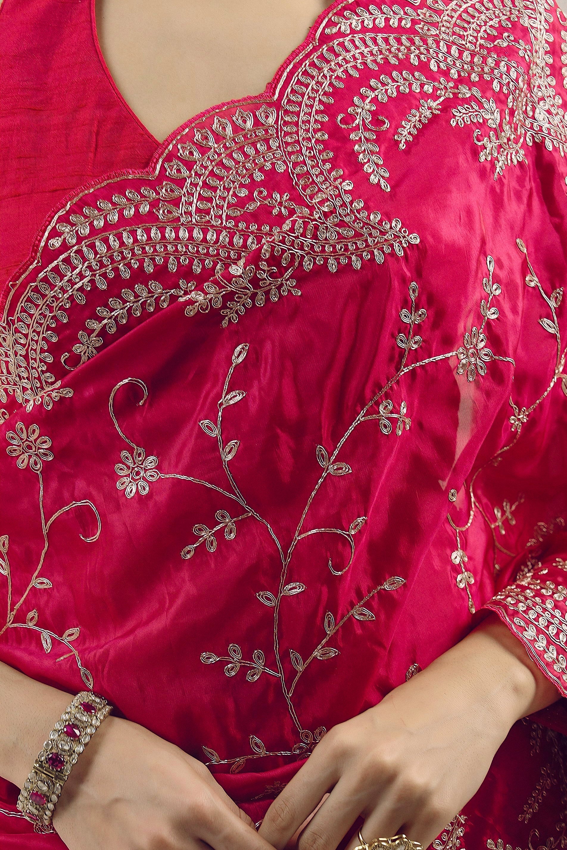 Rani Pink Embellished Premium Silk Saree