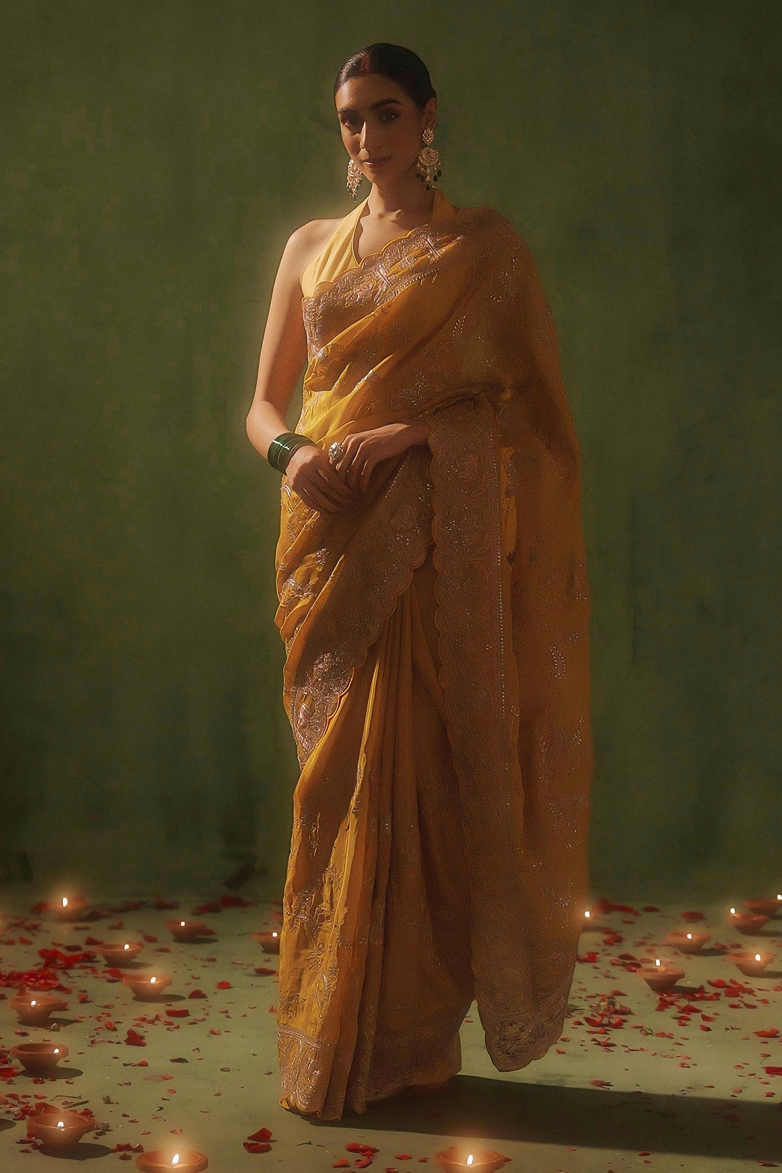 Glam Yellow Embellished Premium Silk Saree