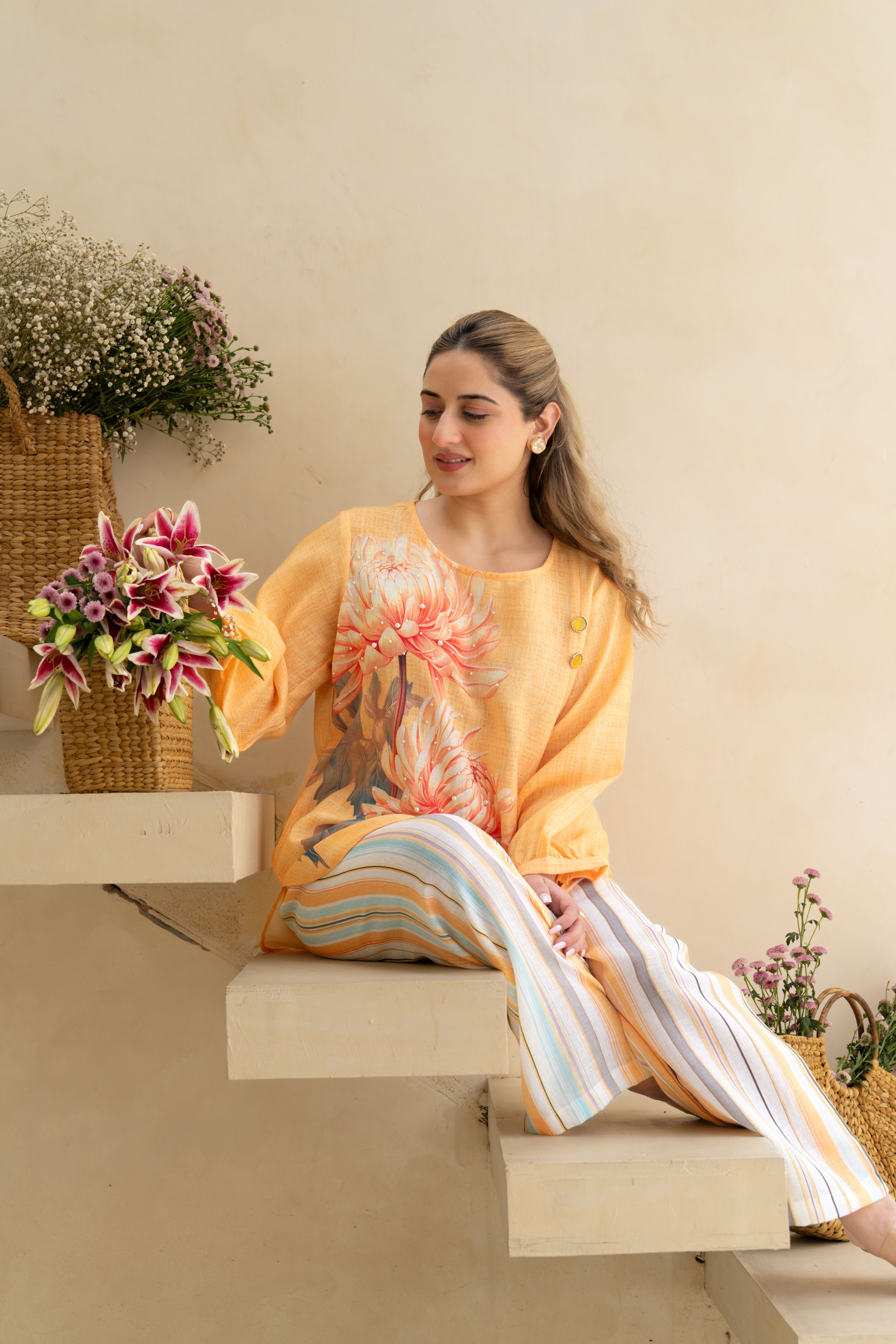 Golden Marigold Printed Linen Co-Ord Set