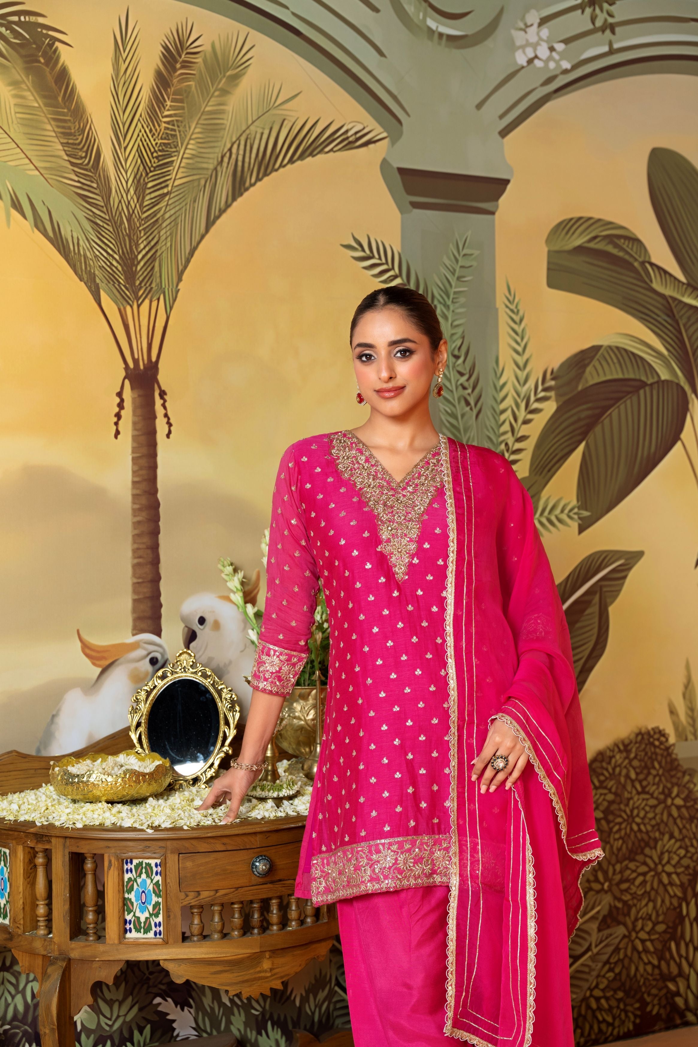 Rani Pink Embellished Pant Set