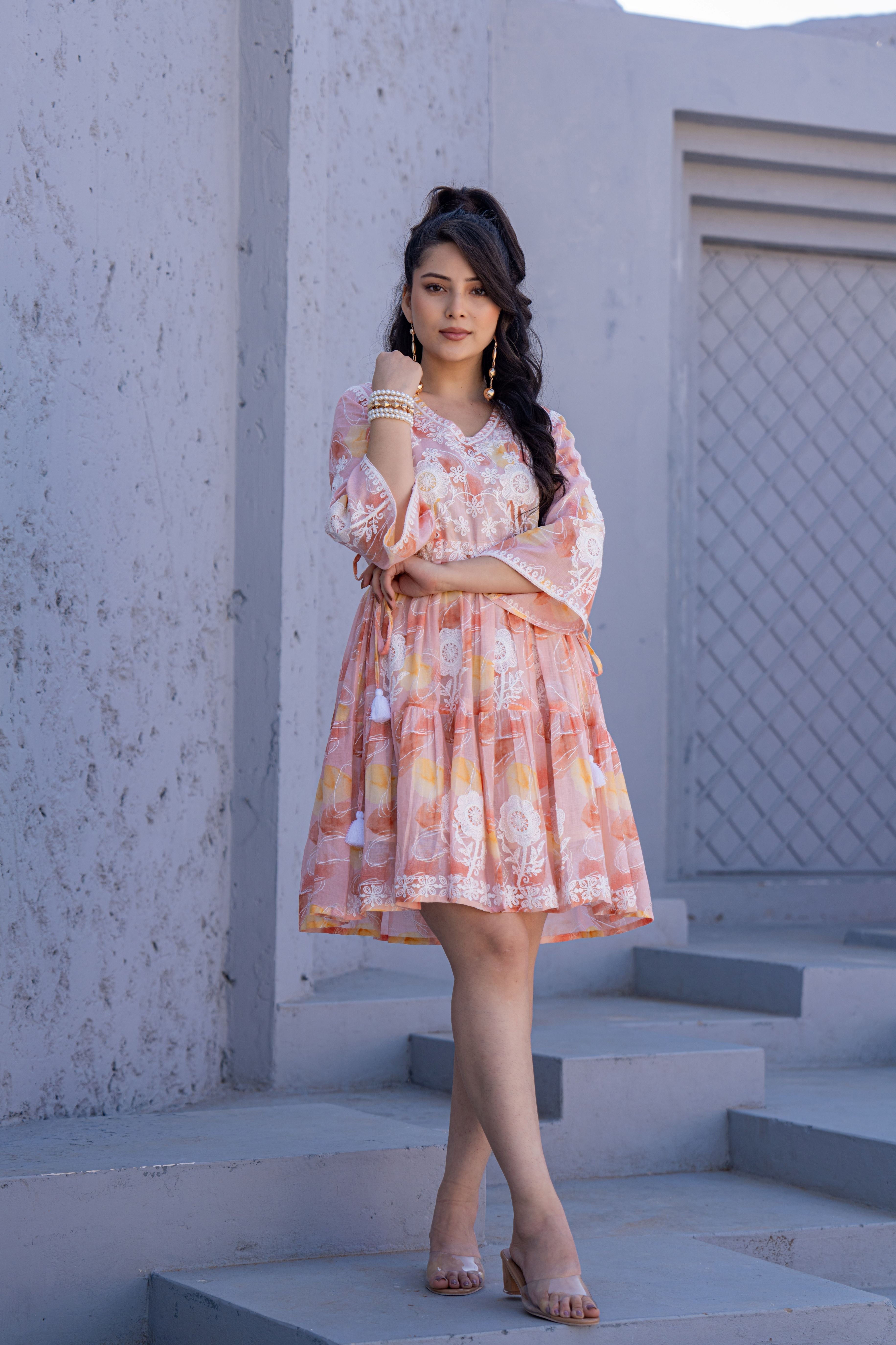blush embroidered dress Sunset Blush Embroidered Cotton Dress