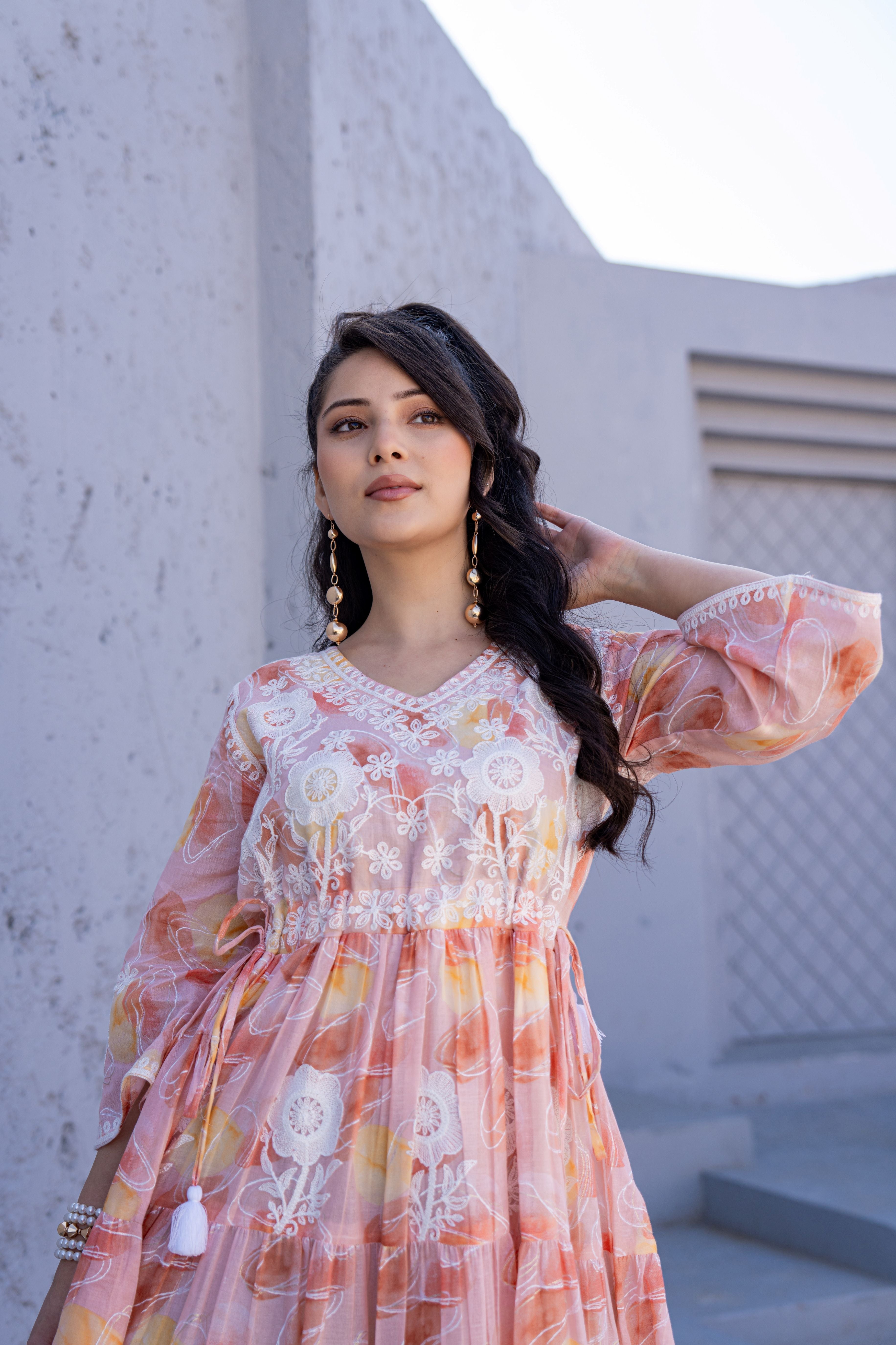 Sunset Blush Embroidered Cotton Dress