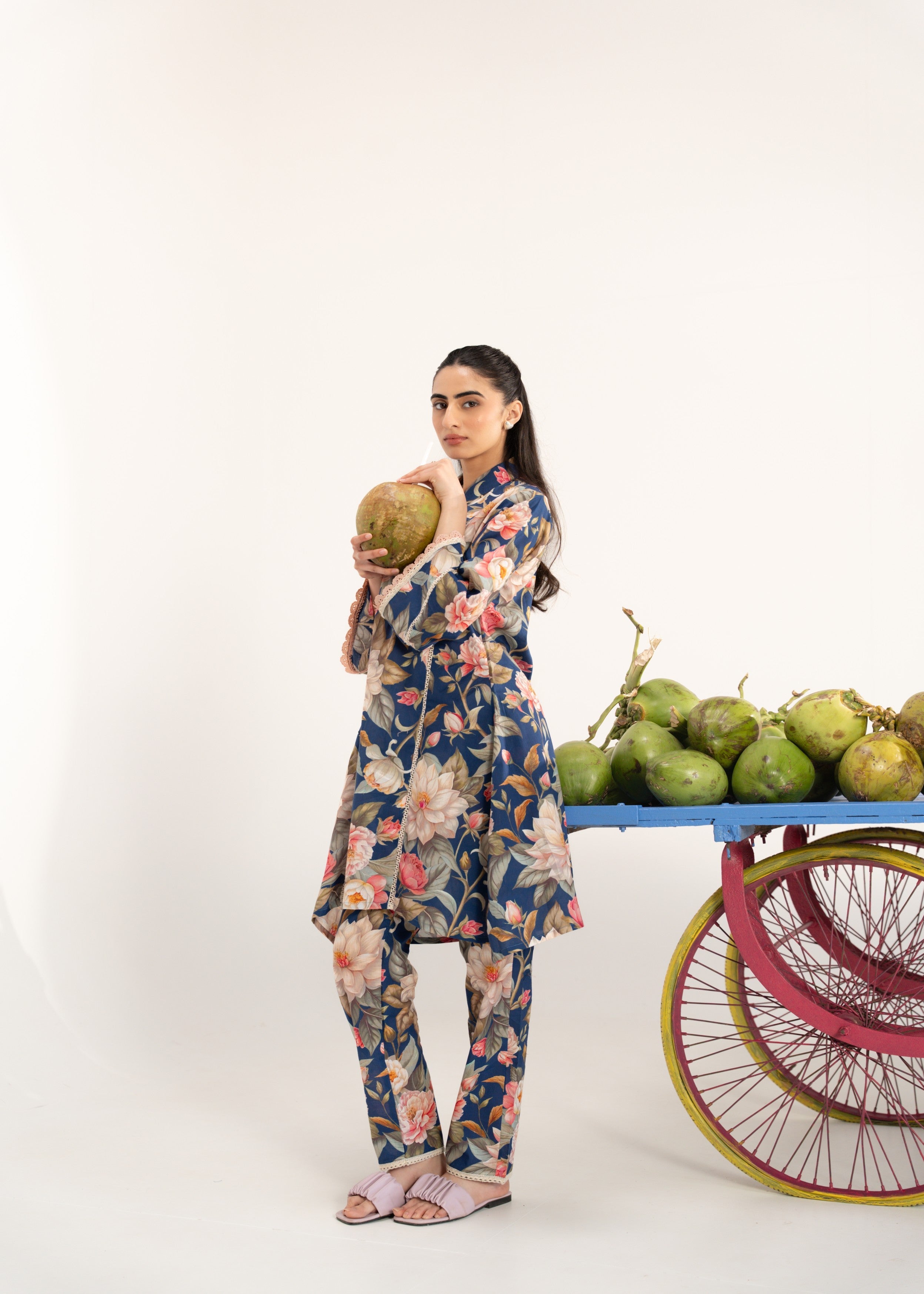 Indigo Blue Floral Printed Cotton Co-Ord Set