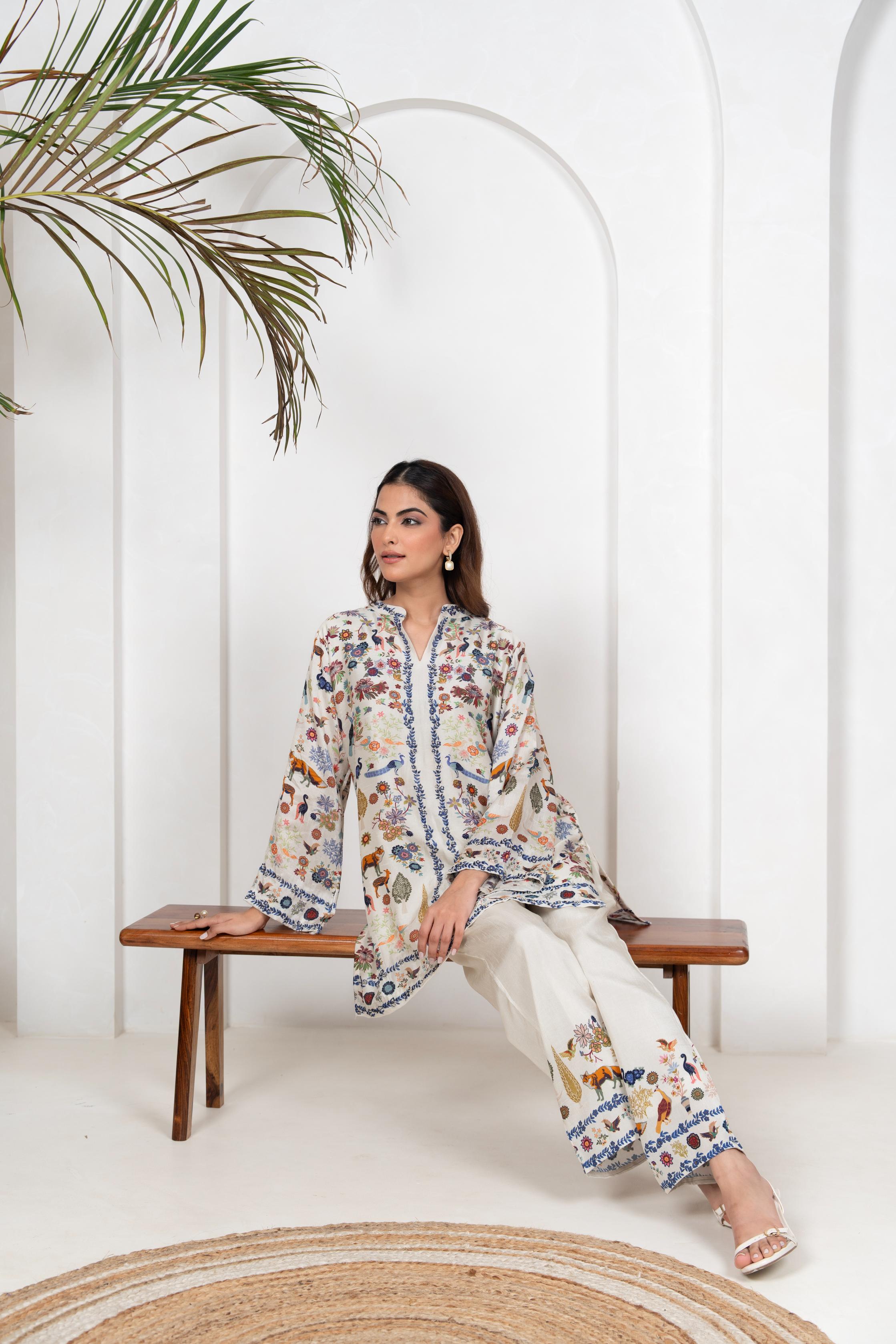 Off White Botanical Co-Ord Set