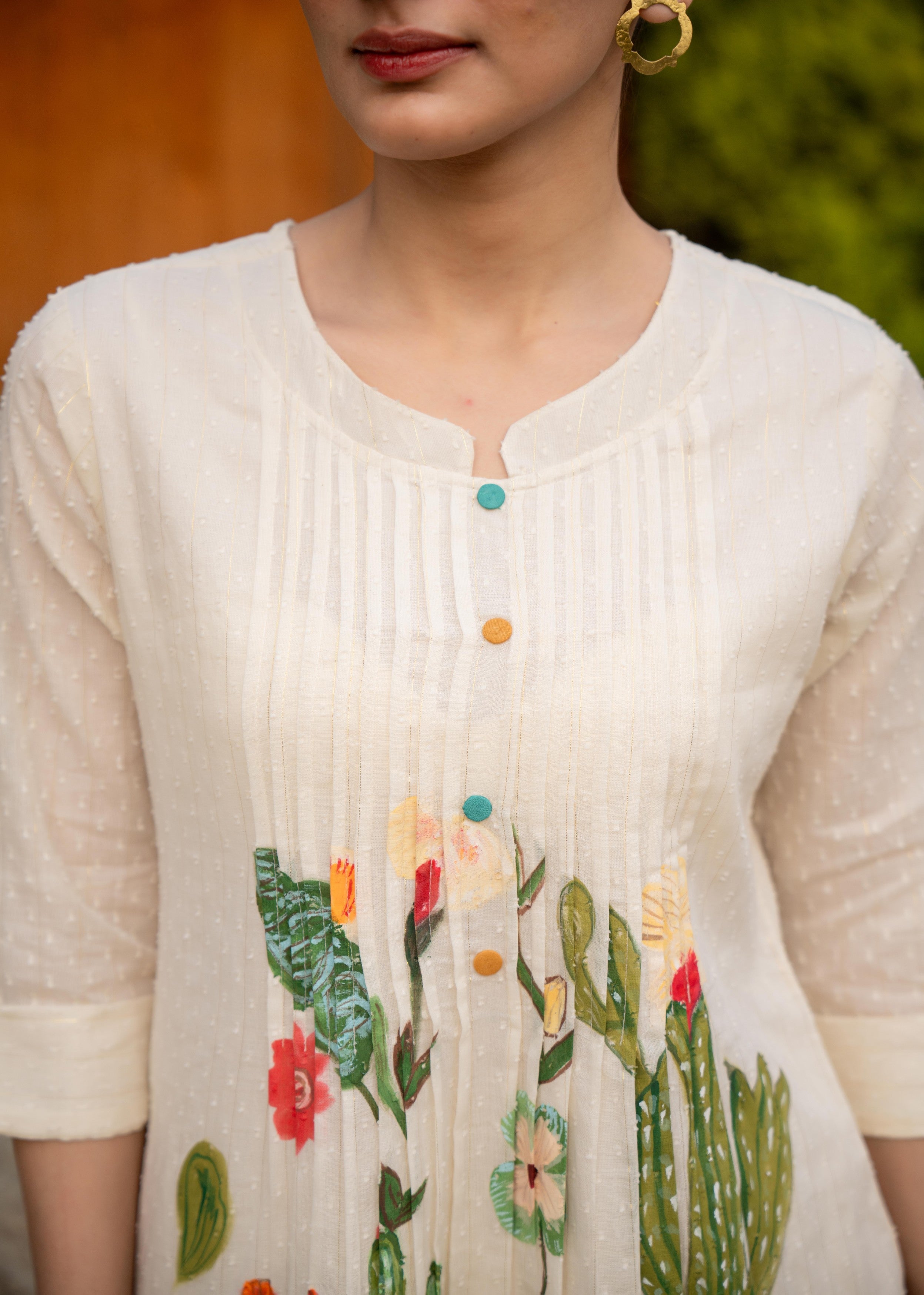 Off-White Western Printed Mul Cotton Kurta Set
