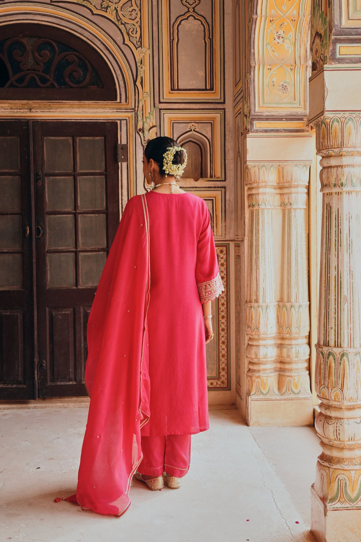 Rani Pink Embellished Dola Silk Pant Set