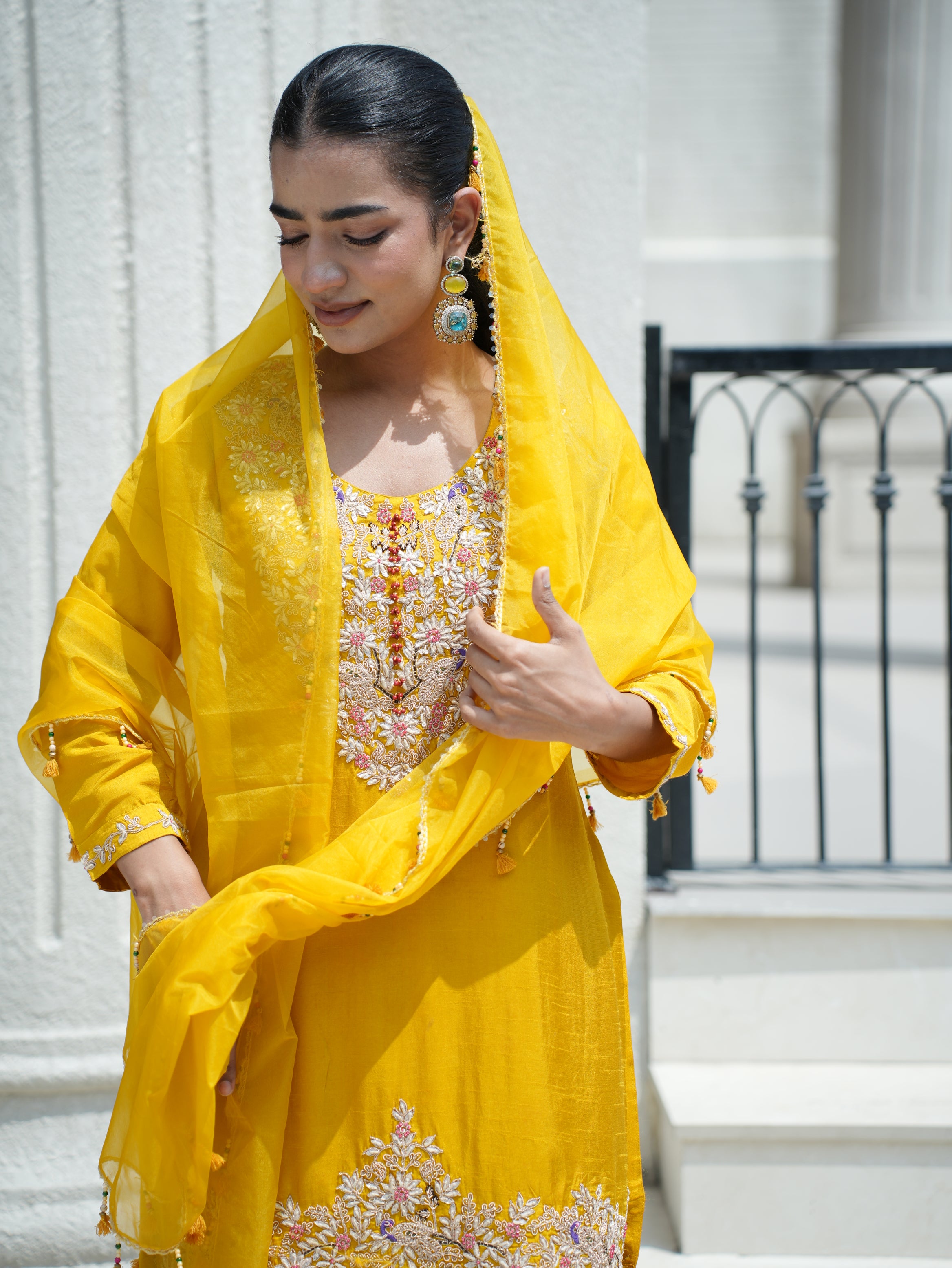 Sunlit Amber Embellished Raw Silk Sharara Set