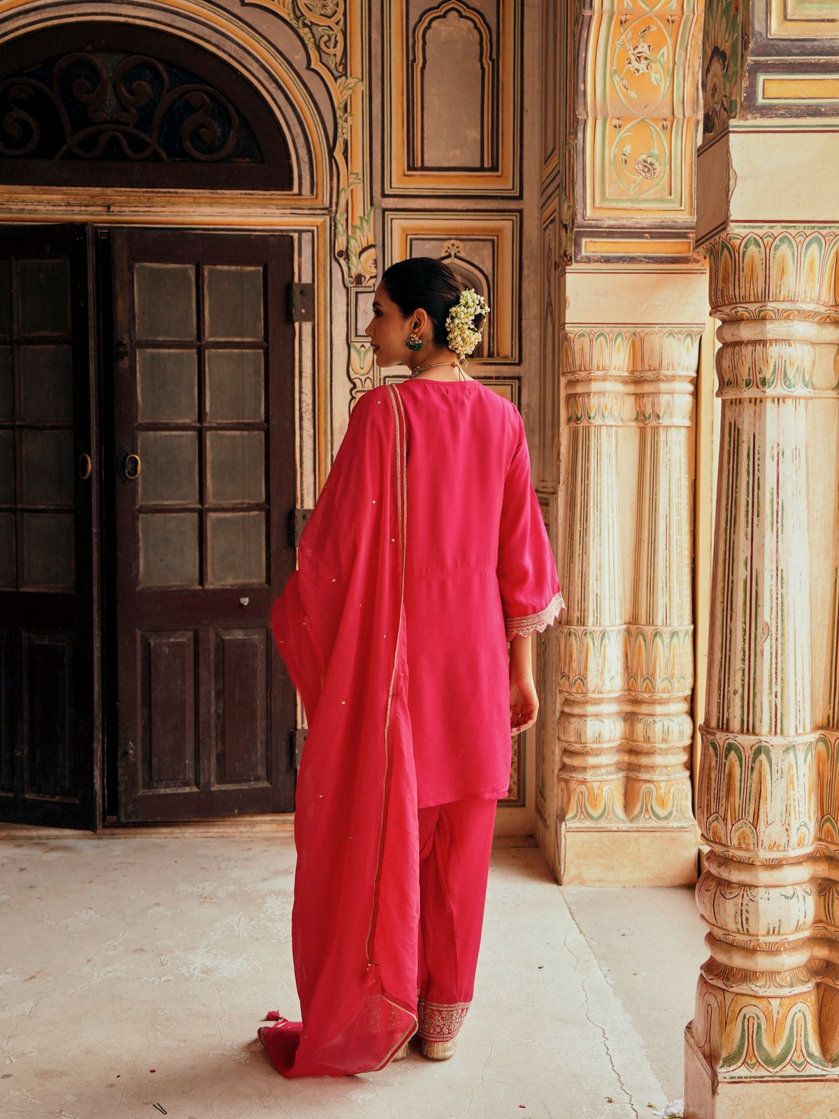 Rani Pink Embellished Dola Silk Farshi Salwar Set