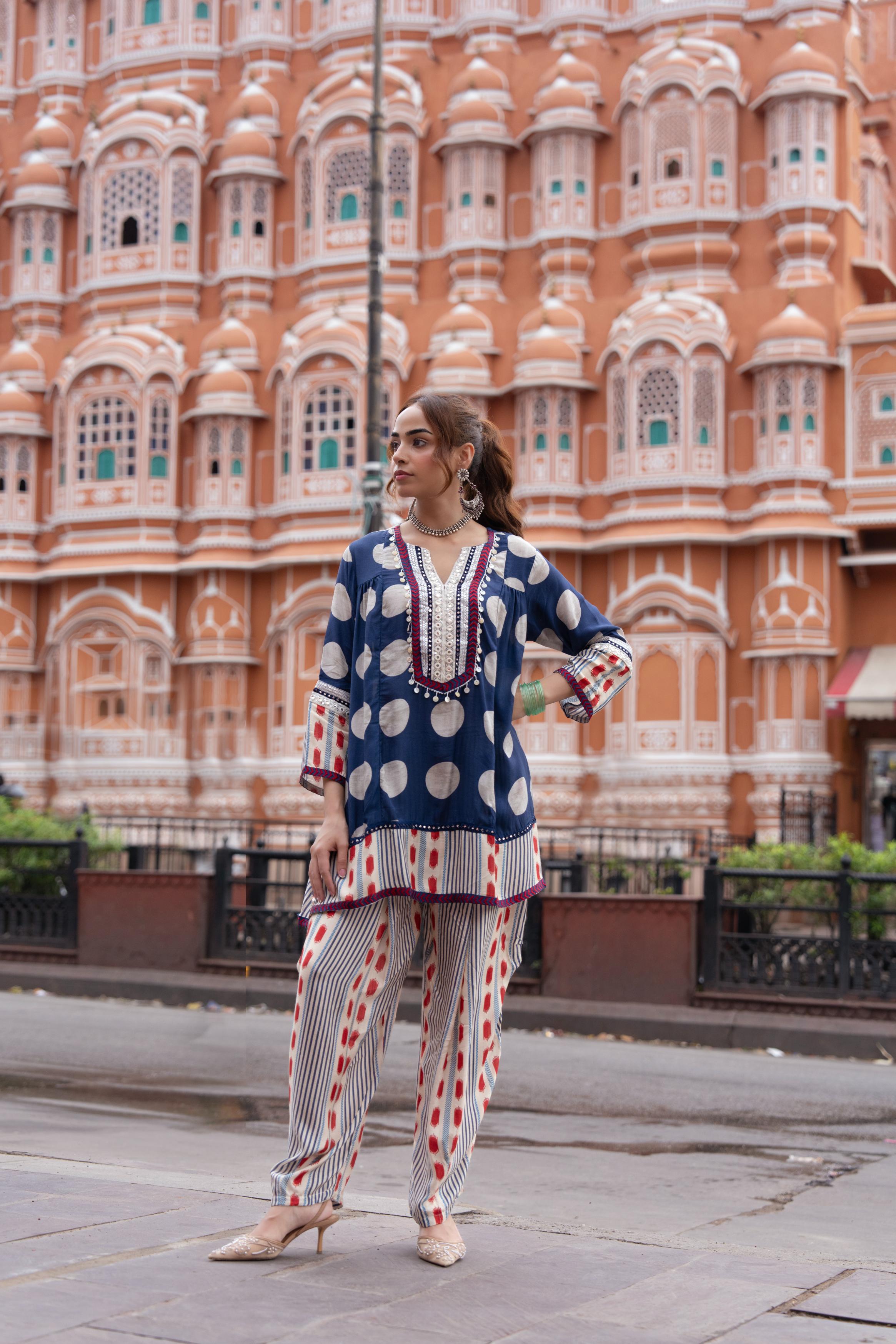 Classic Navy Printed Crepe Silk Co-Ord Set