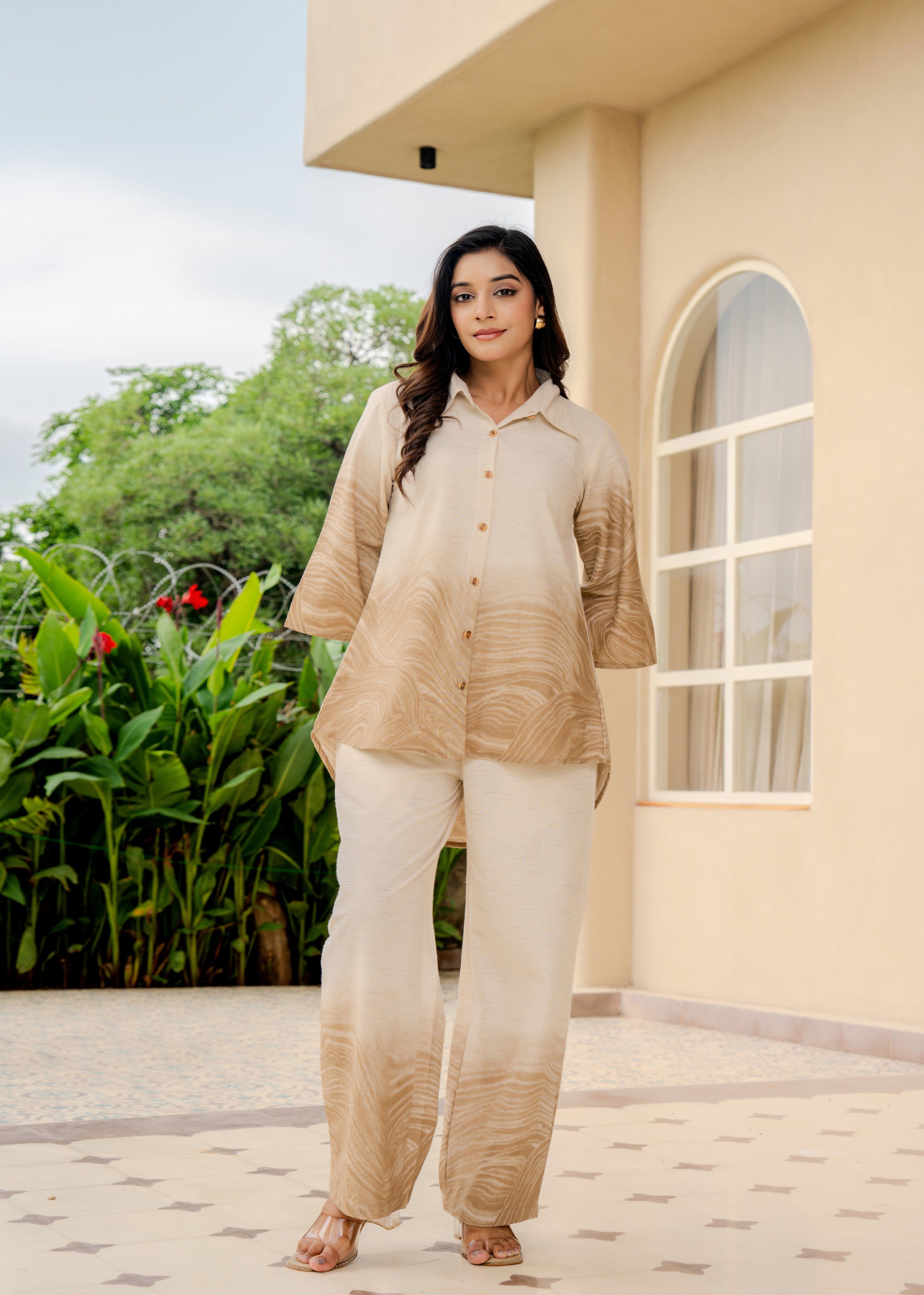 Earthy Ombre Marble Print Cotton Co-ord Set
