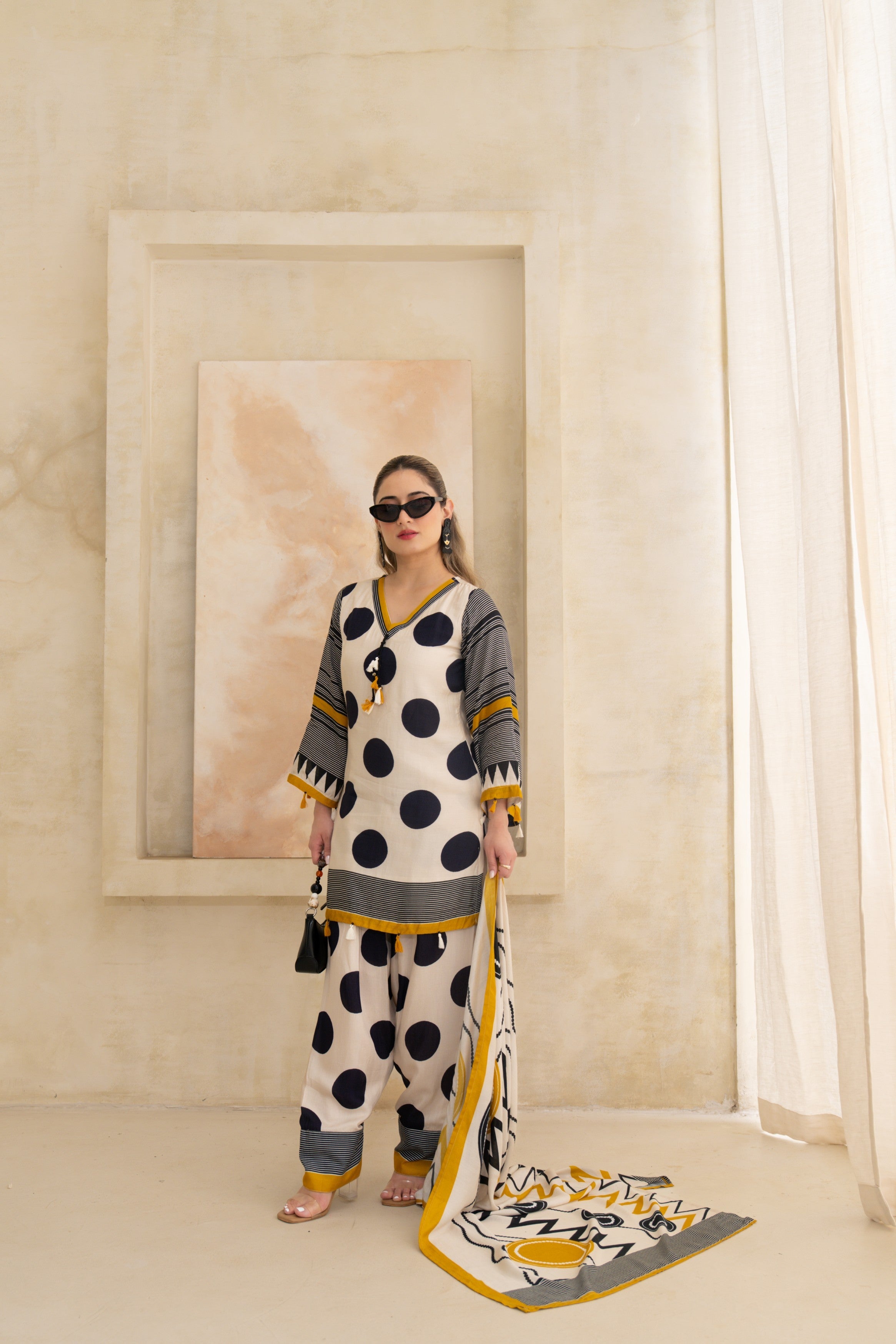 Black Bold Polka Dot Suit Set
