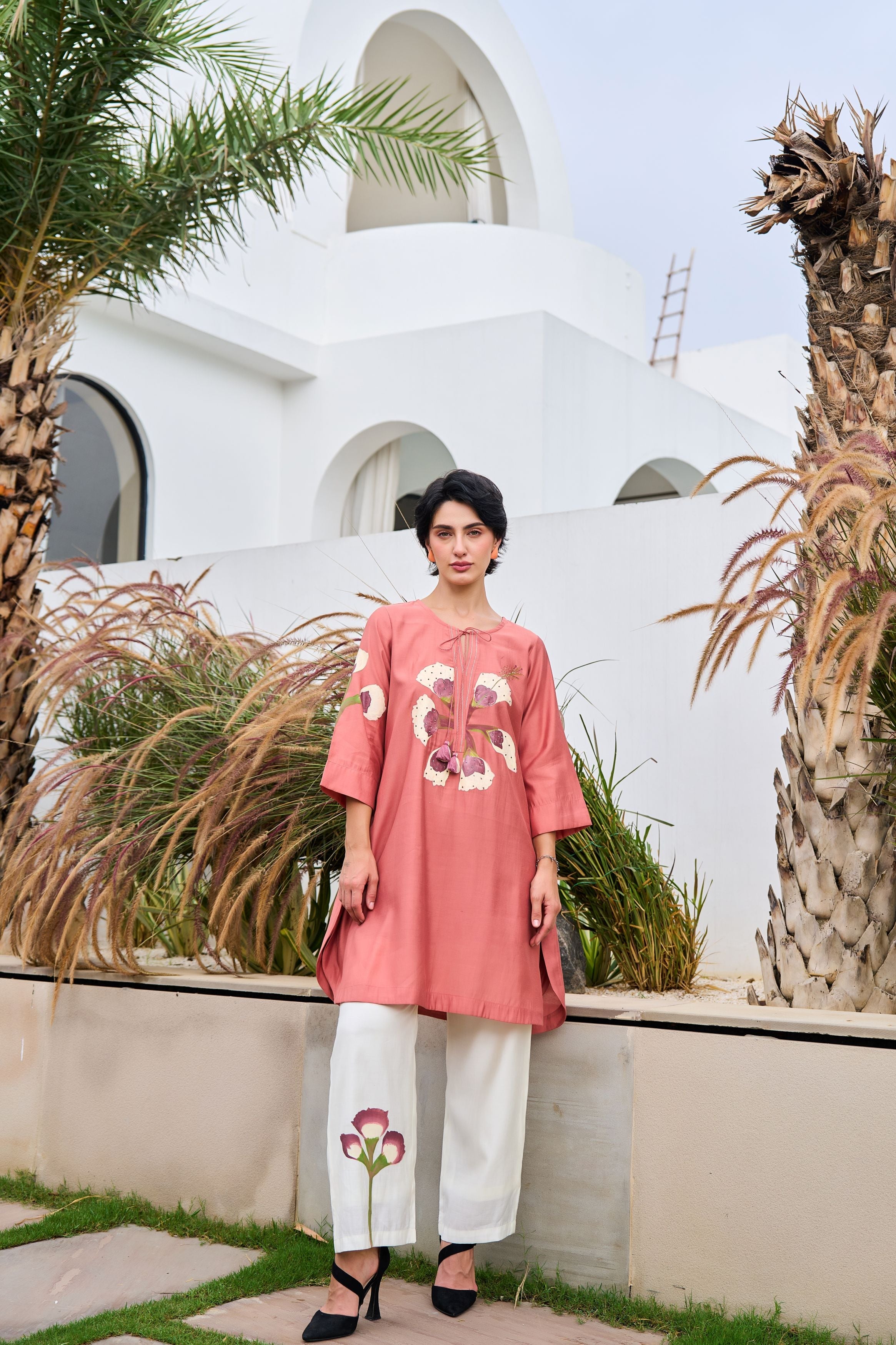 Peach Pink Printed Prmium Silk Co-Ord Set