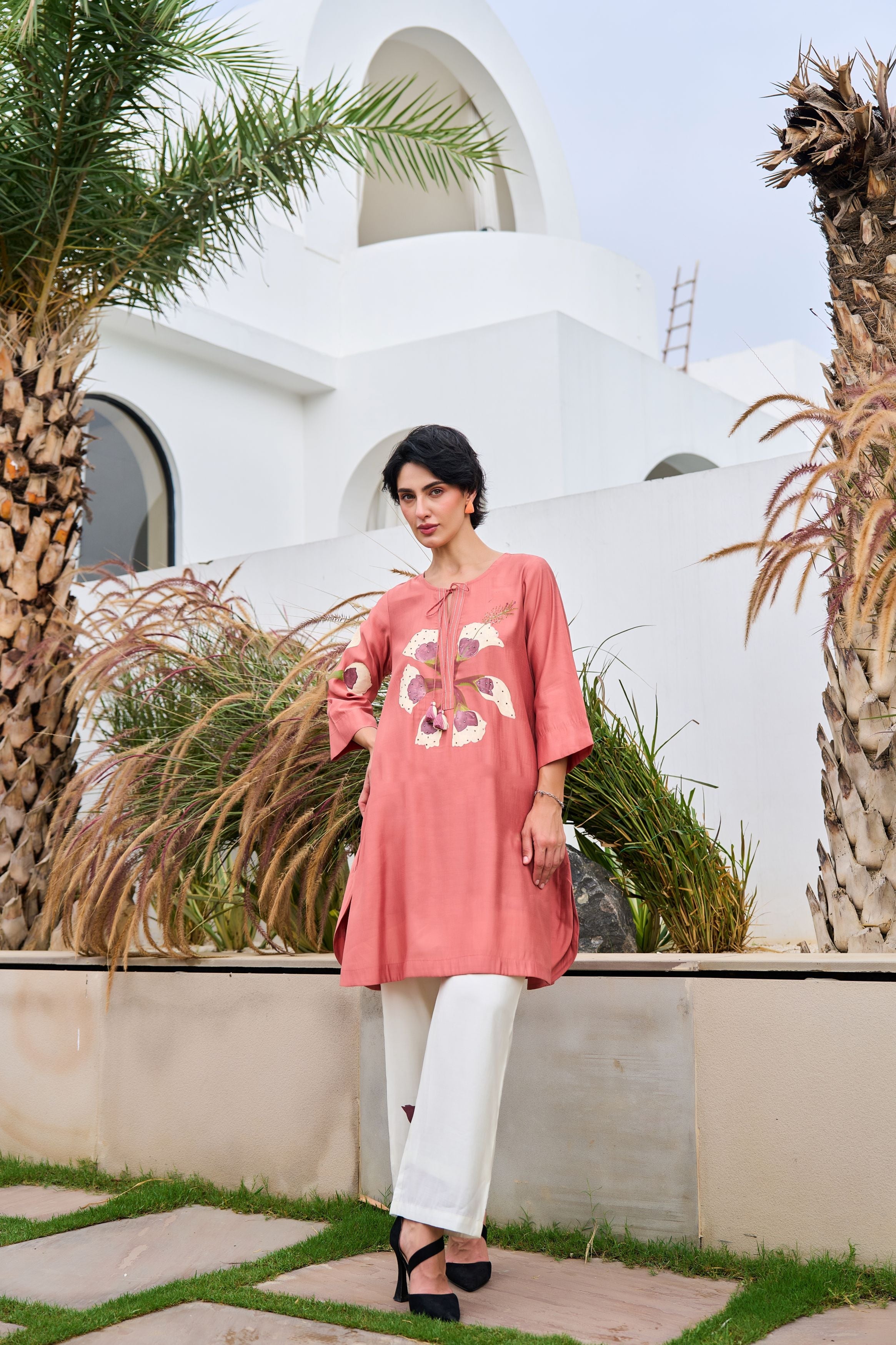 Peach Pink Printed Prmium Silk Co-Ord Set