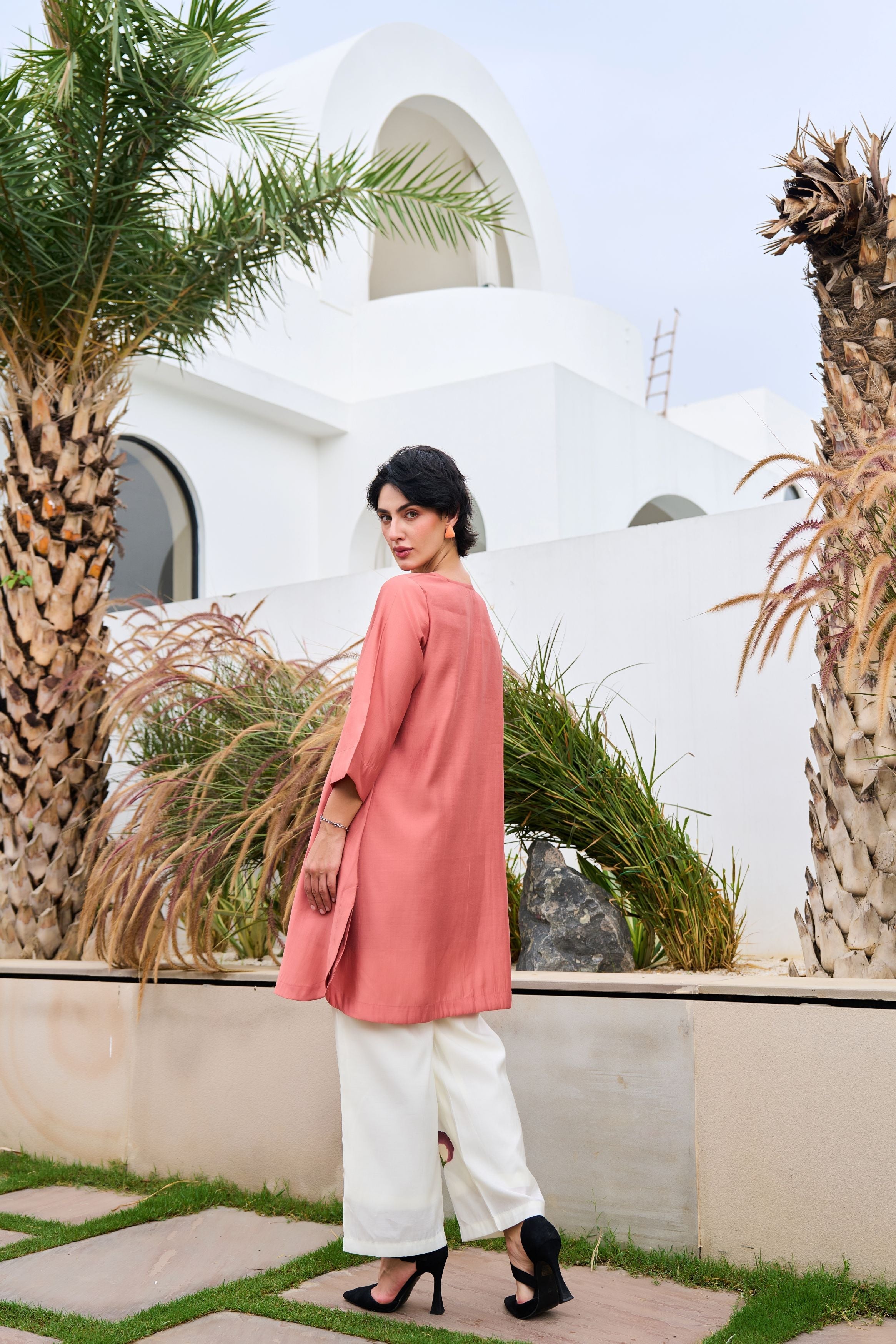 Peach Pink Printed Prmium Silk Co-Ord Set