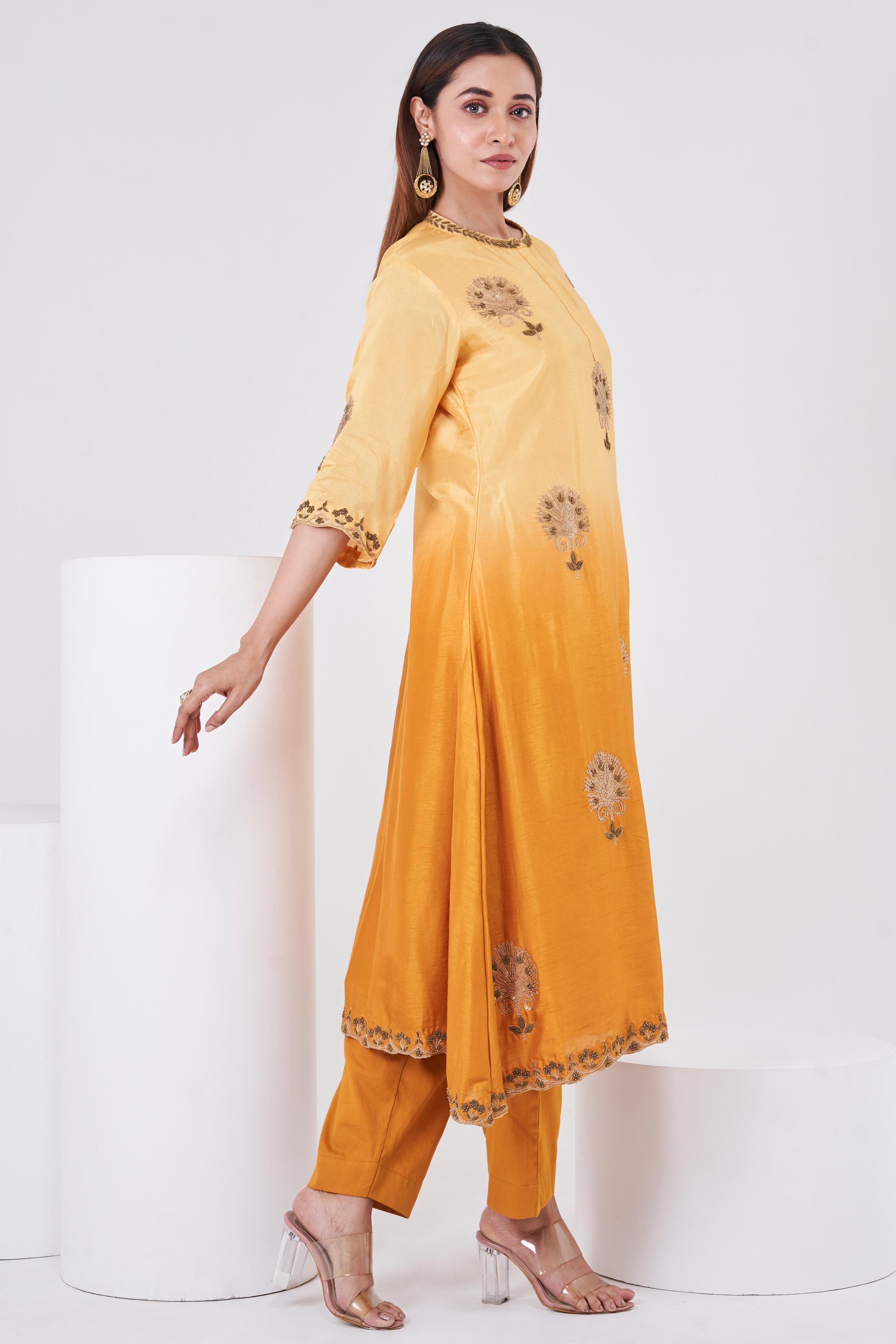 Carrot Orange  Embellished Italian Silk Palazzo Set