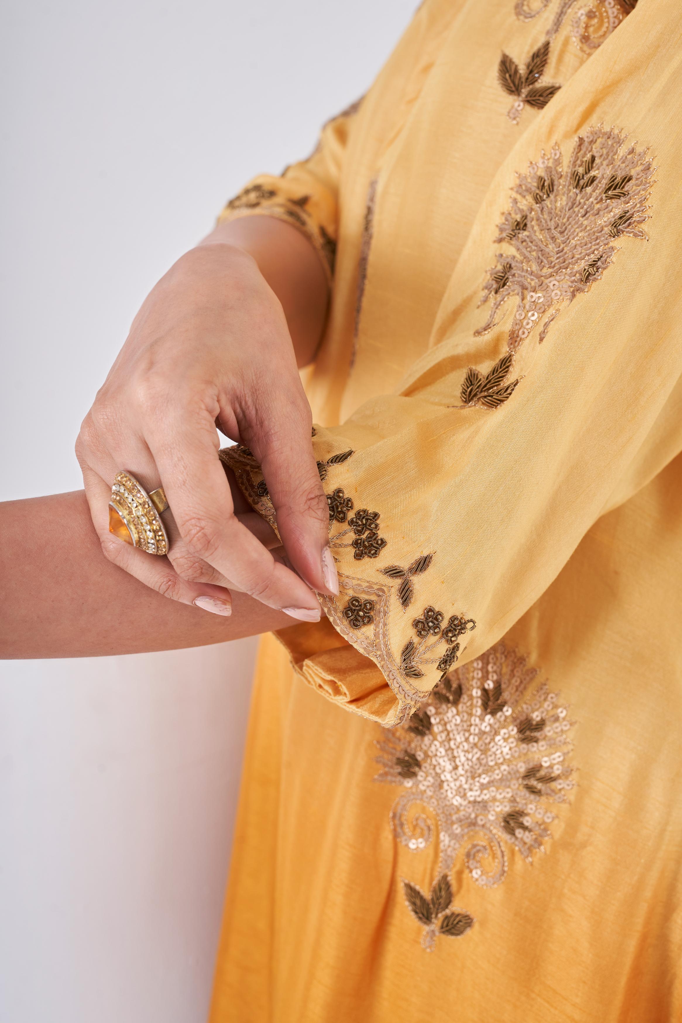 Carrot Orange  Embellished Italian Silk Palazzo Set
