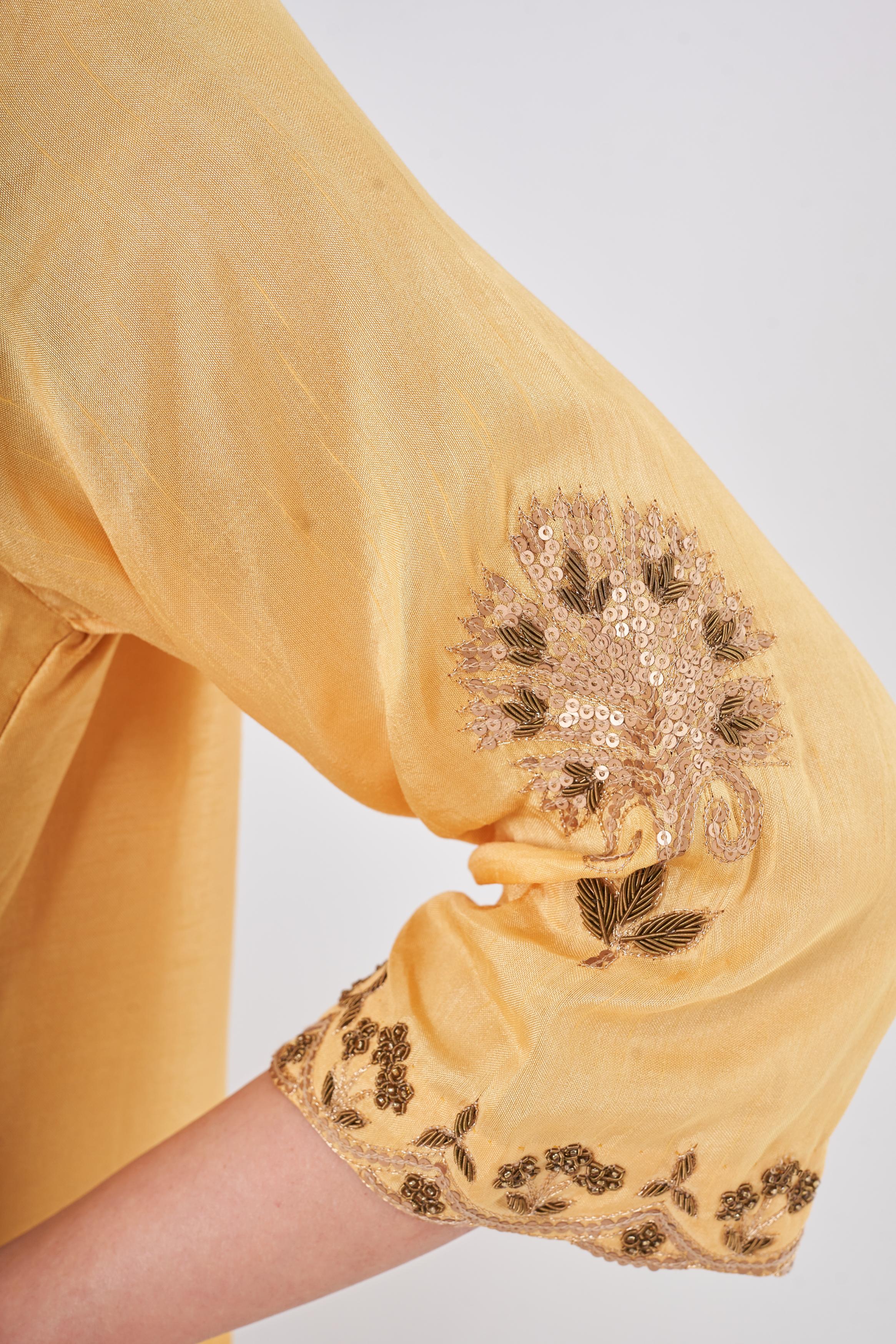 Carrot Orange  Embellished Italian Silk Palazzo Set