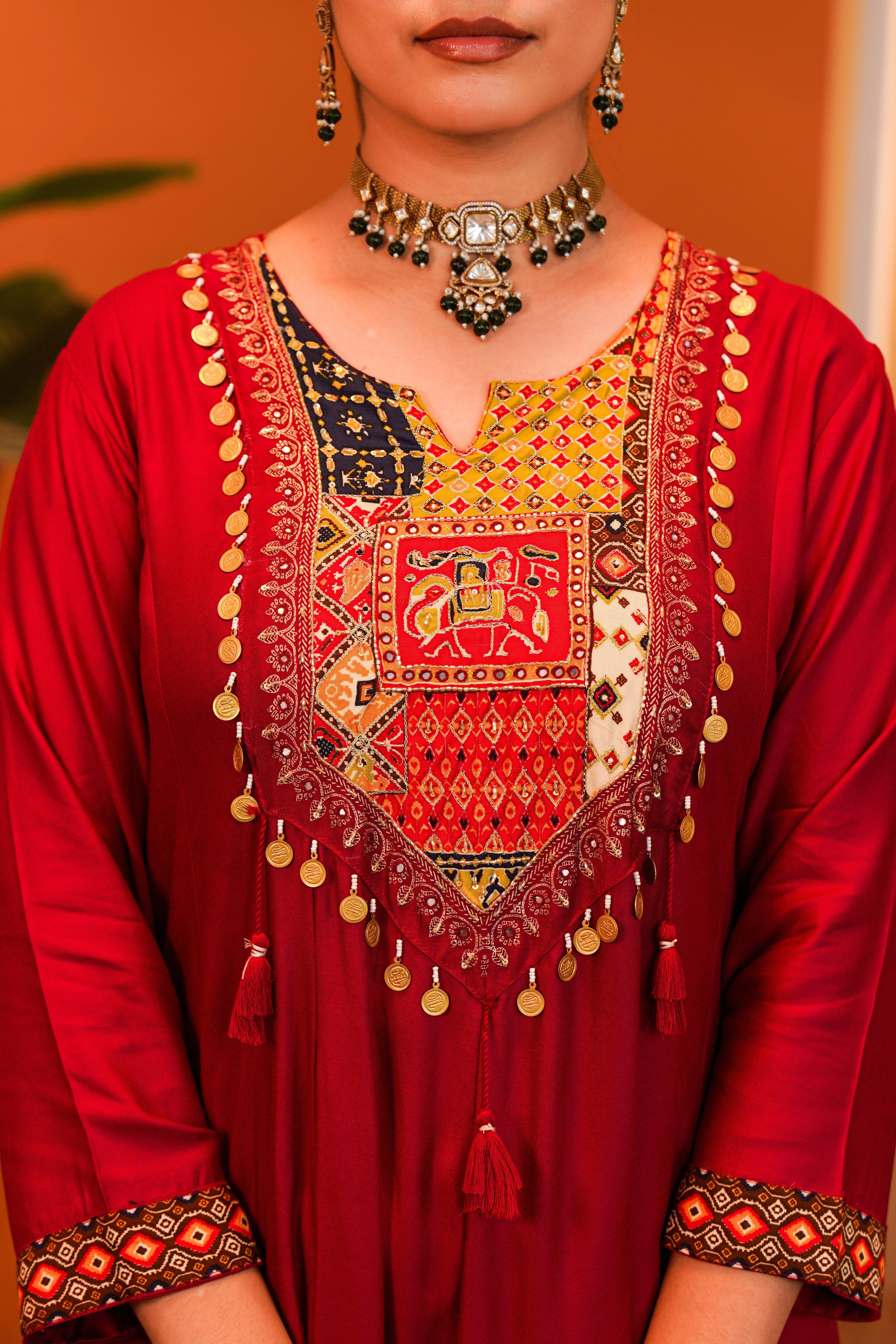 Regal Maroon Embellished Crepe Silk Anarkali Set