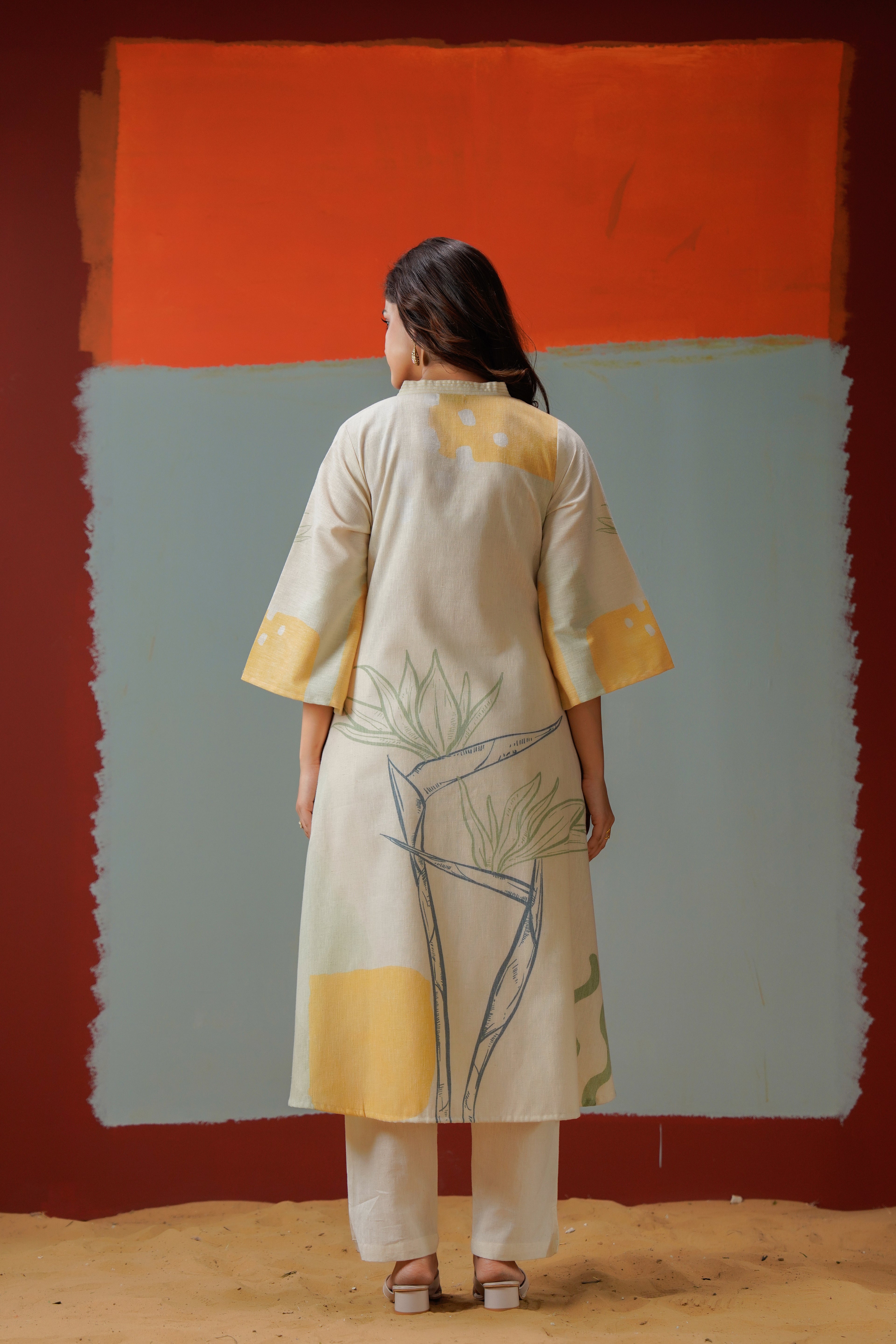 Sage Abstract Printed Linen Pant Set